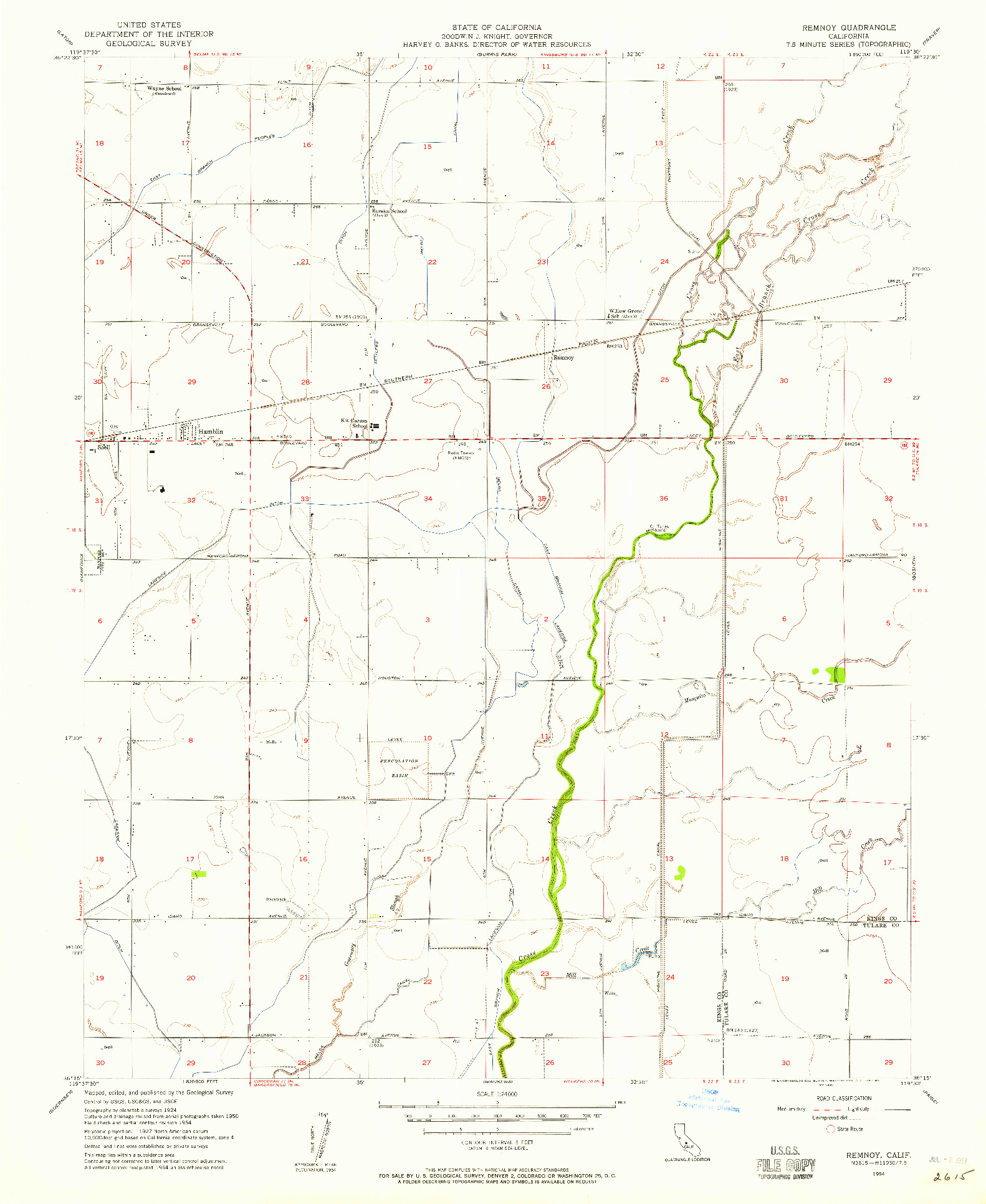 USGS 1:24000-SCALE QUADRANGLE FOR REMNOY, CA 1954