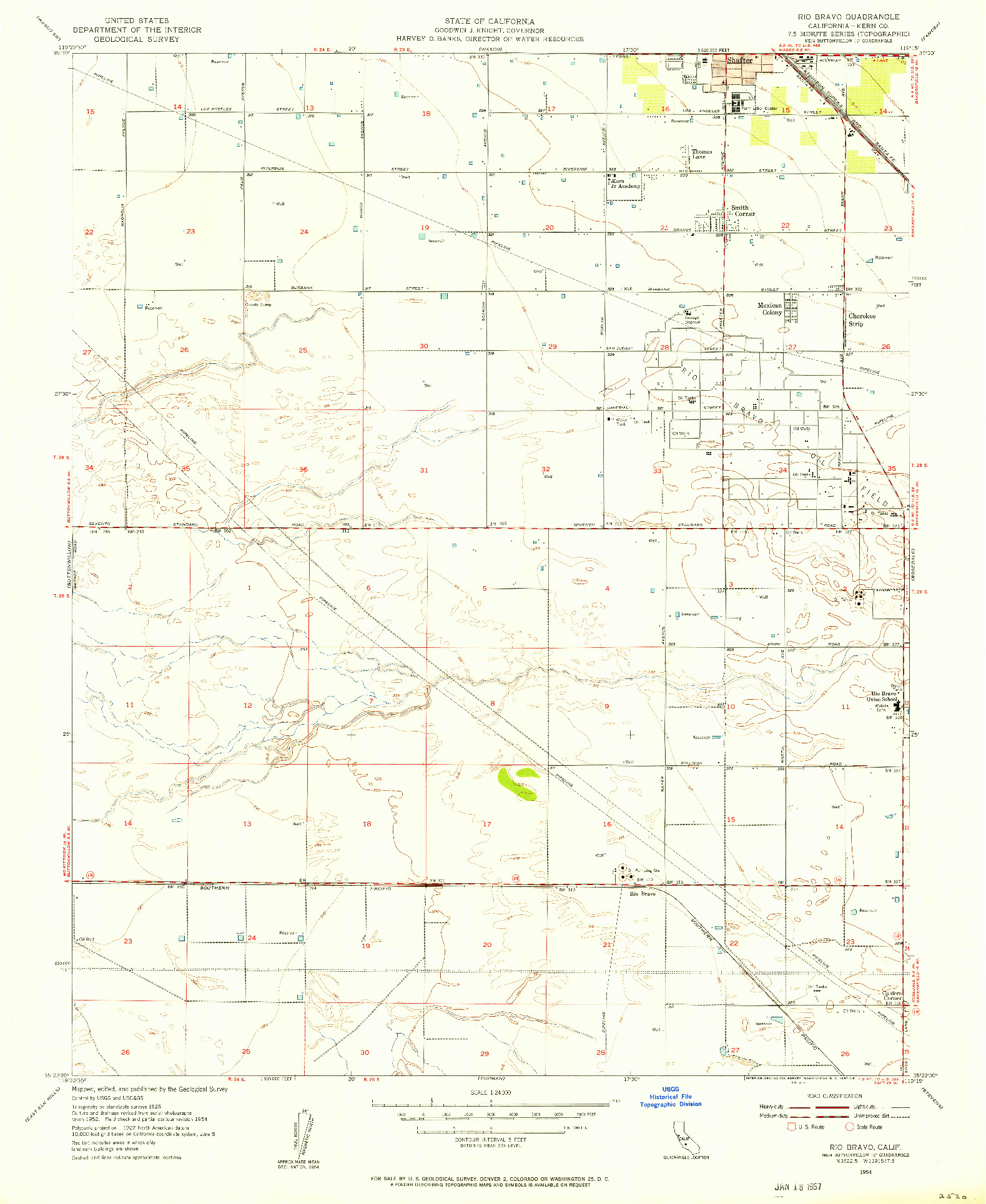 USGS 1:24000-SCALE QUADRANGLE FOR RIO BRAVO, CA 1954
