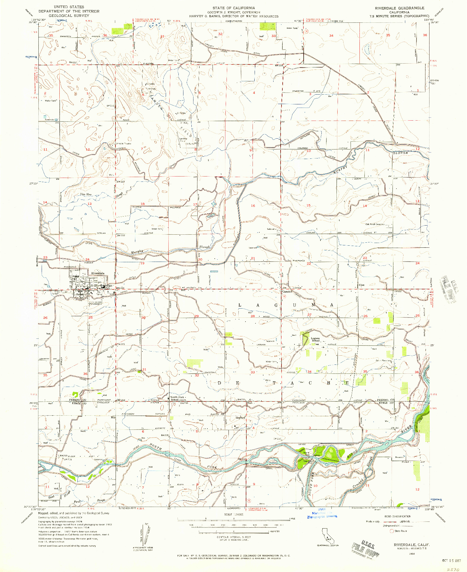 USGS 1:24000-SCALE QUADRANGLE FOR RIVERDALE, CA 1954