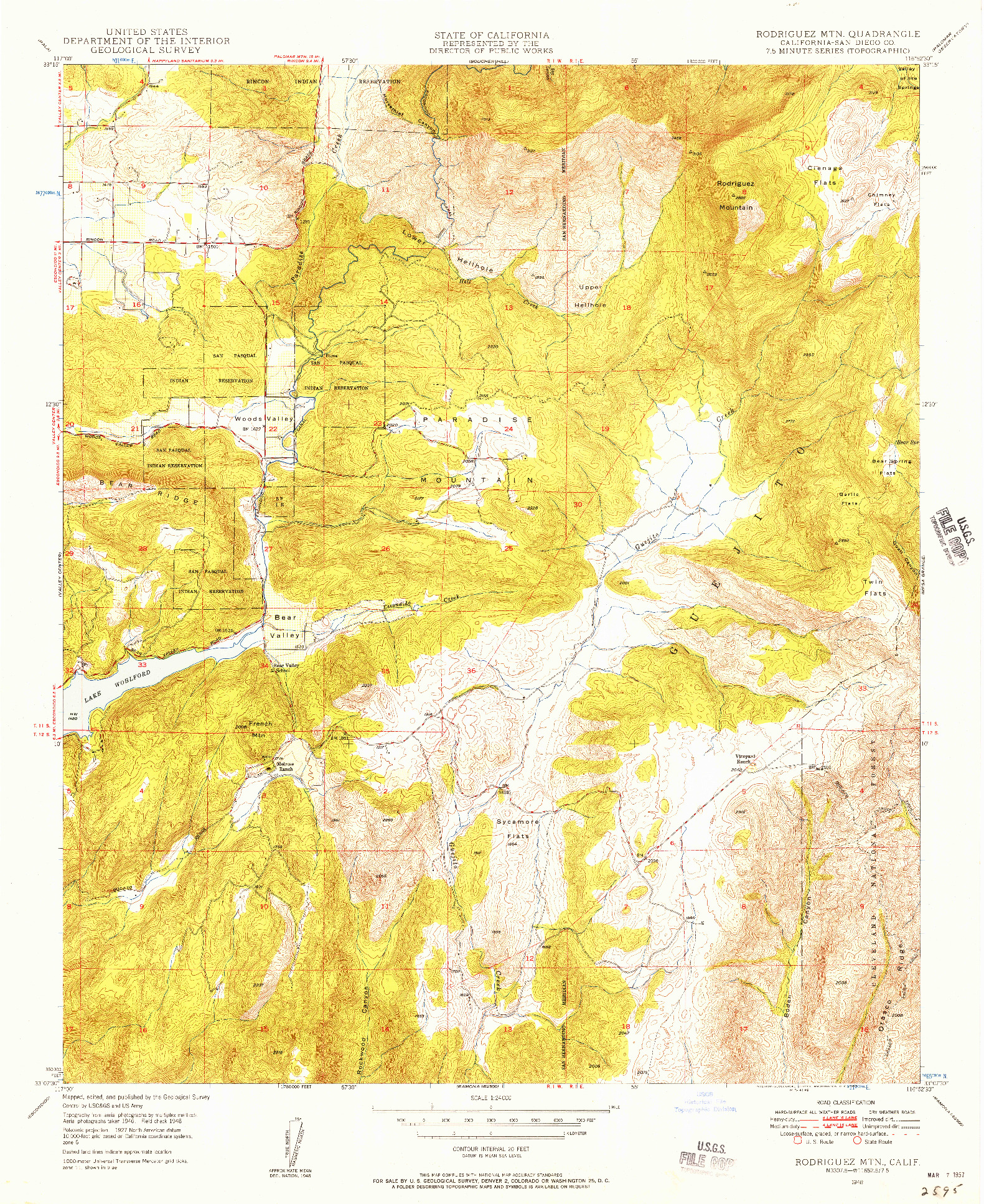 USGS 1:24000-SCALE QUADRANGLE FOR RODRIGUEZ MTN., CA 1948