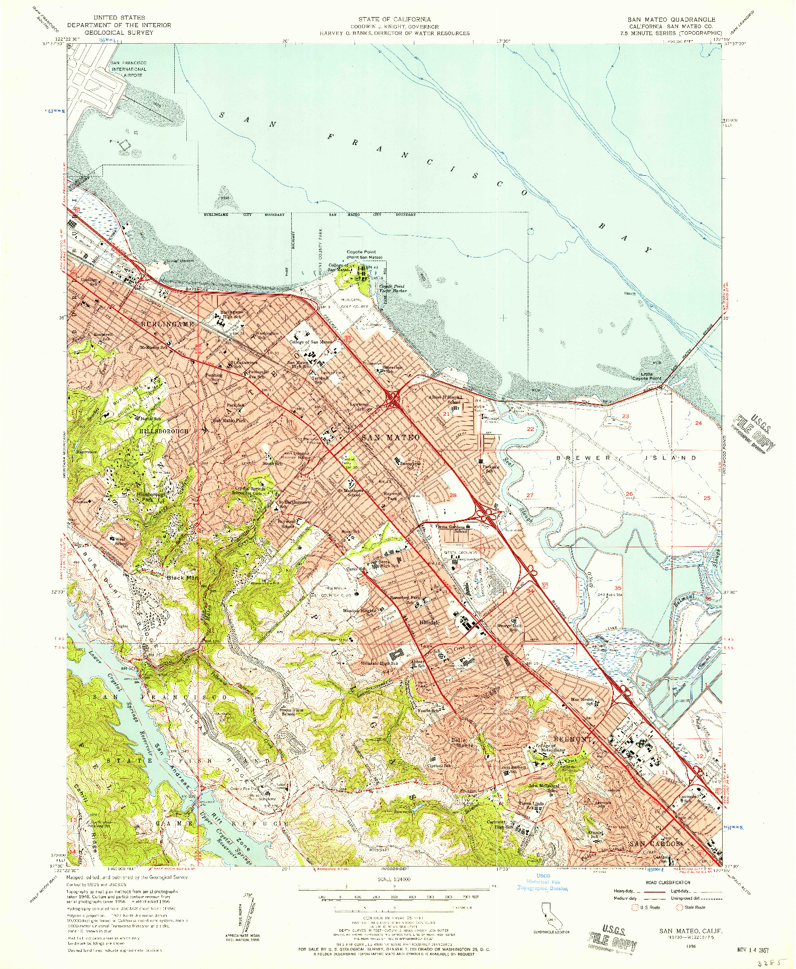 USGS 1:24000-SCALE QUADRANGLE FOR SAN MATEO, CA 1956