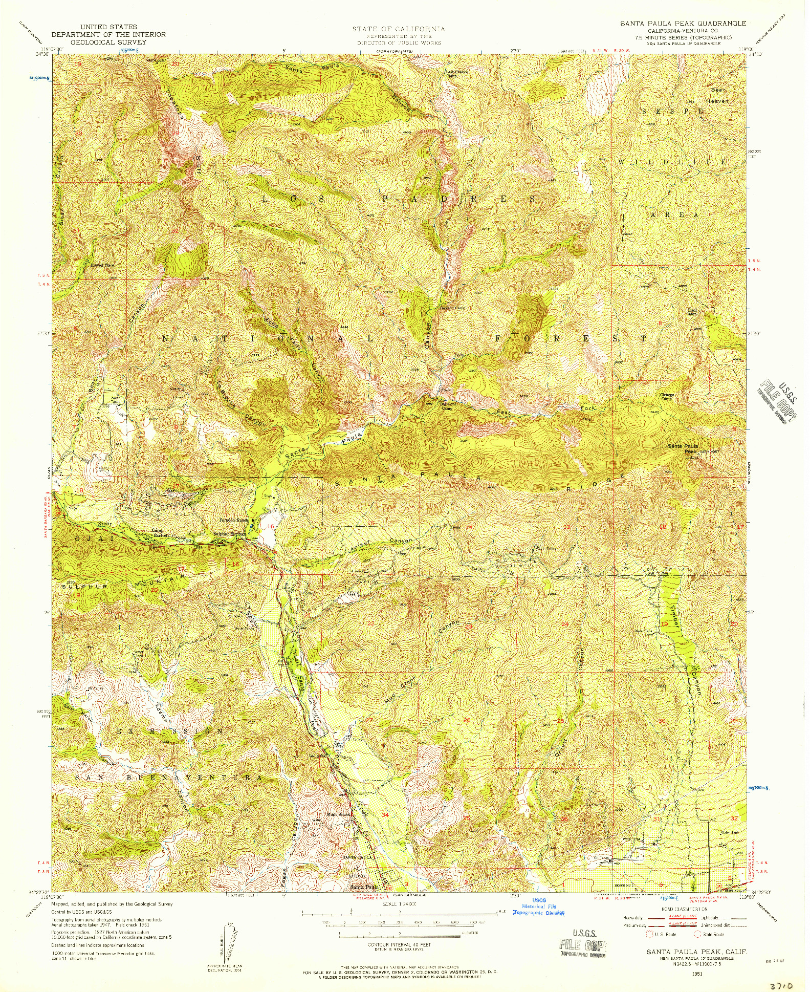 USGS 1:24000-SCALE QUADRANGLE FOR SANTA PAULA PEAK, CA 1951