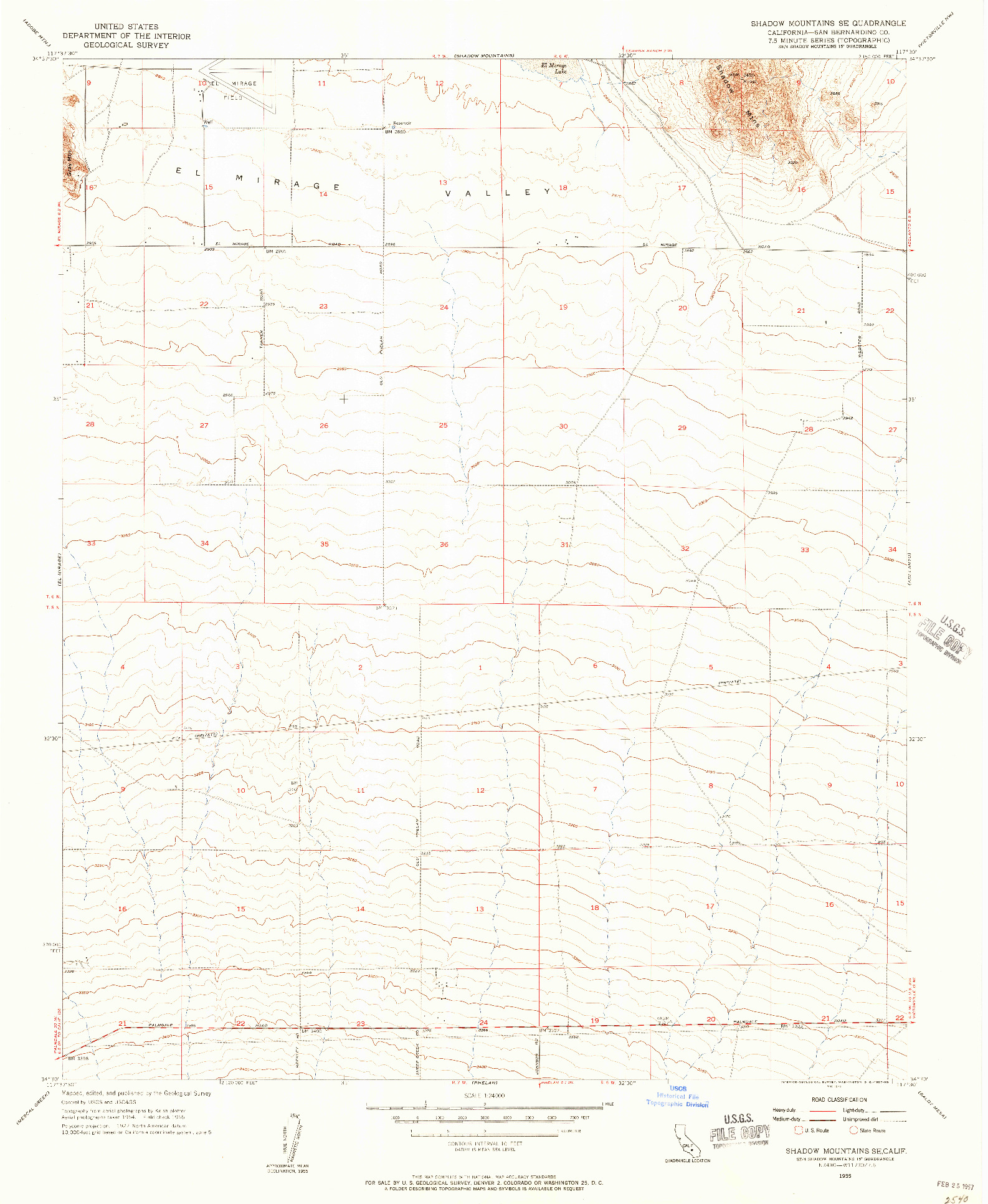 USGS 1:24000-SCALE QUADRANGLE FOR SHADOW MOUNTAINS SE, CA 1955