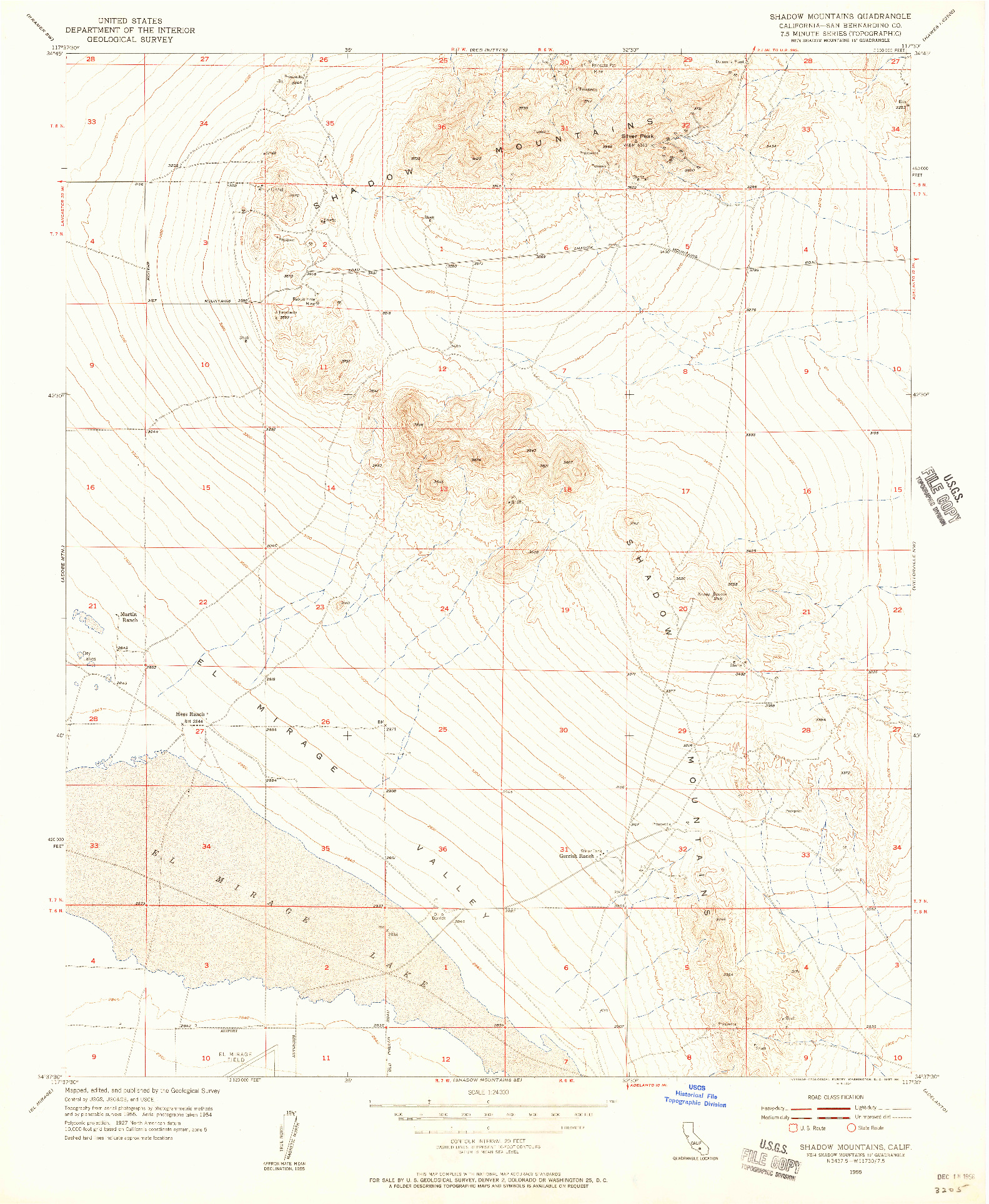 USGS 1:24000-SCALE QUADRANGLE FOR SHADOW MOUNTAINS, CA 1955