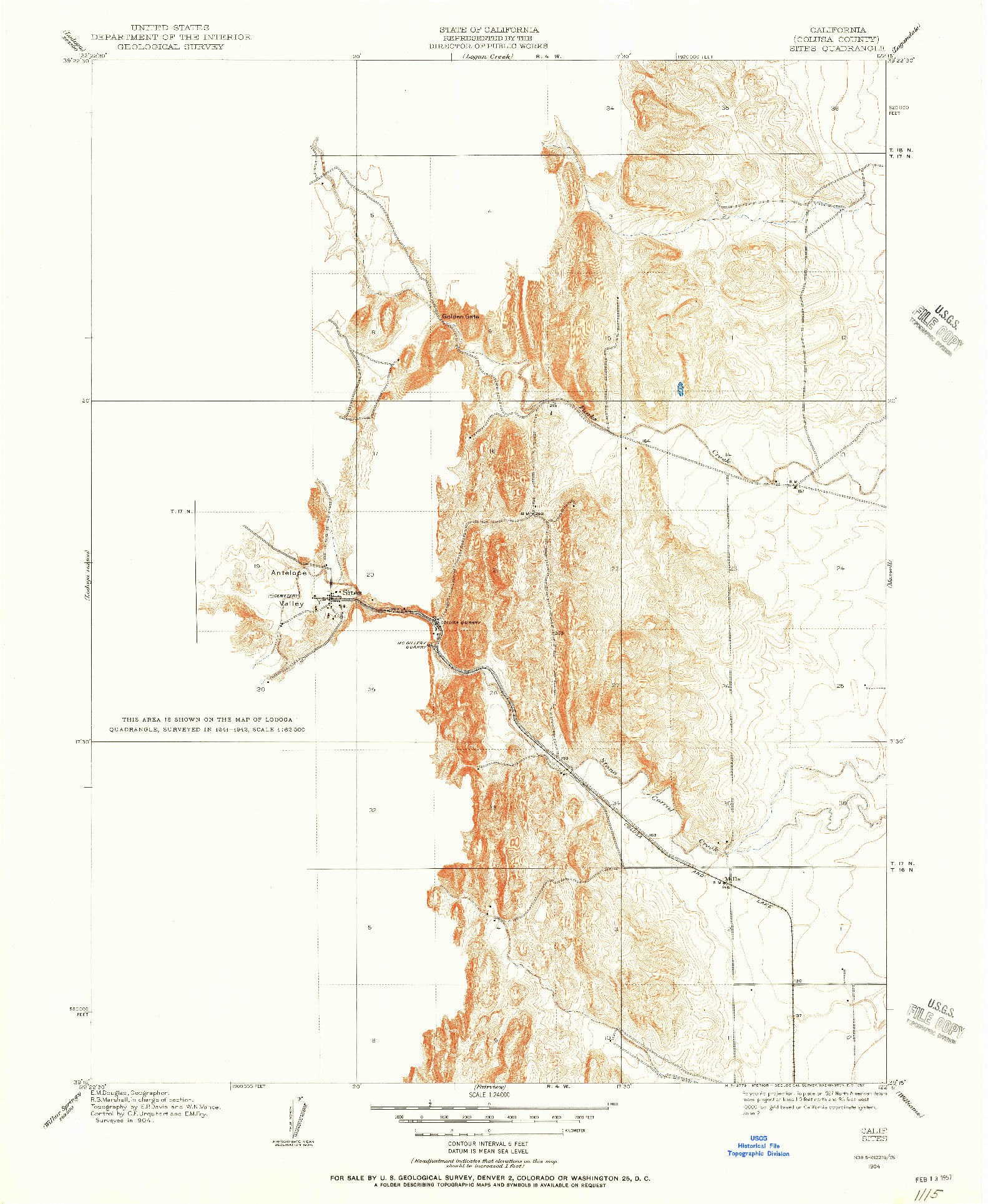 USGS 1:24000-SCALE QUADRANGLE FOR SITES, CA 1904