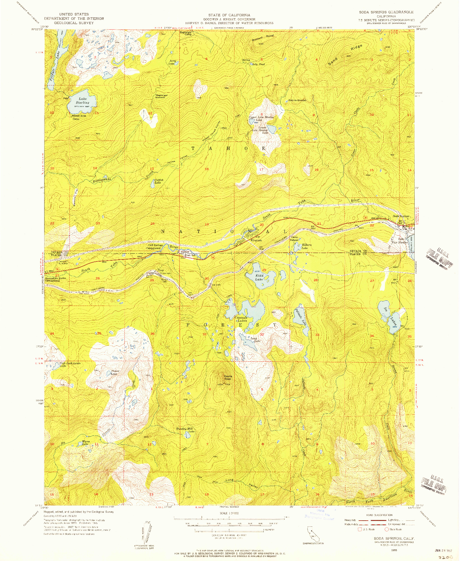 USGS 1:24000-SCALE QUADRANGLE FOR SODA SPRINGS, CA 1955