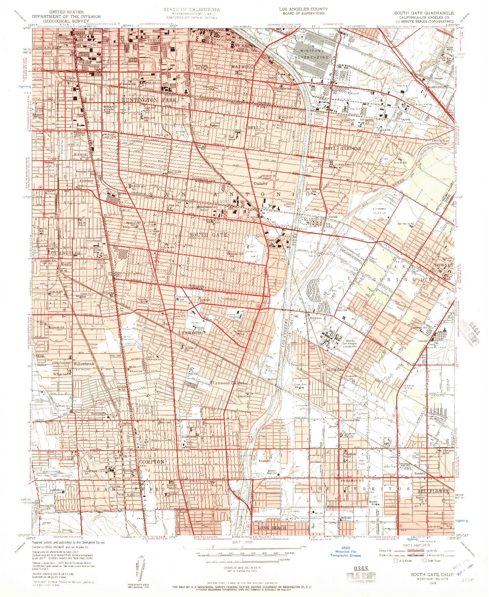 USGS 1:24000-SCALE QUADRANGLE FOR SOUTH GATE, CA 1949