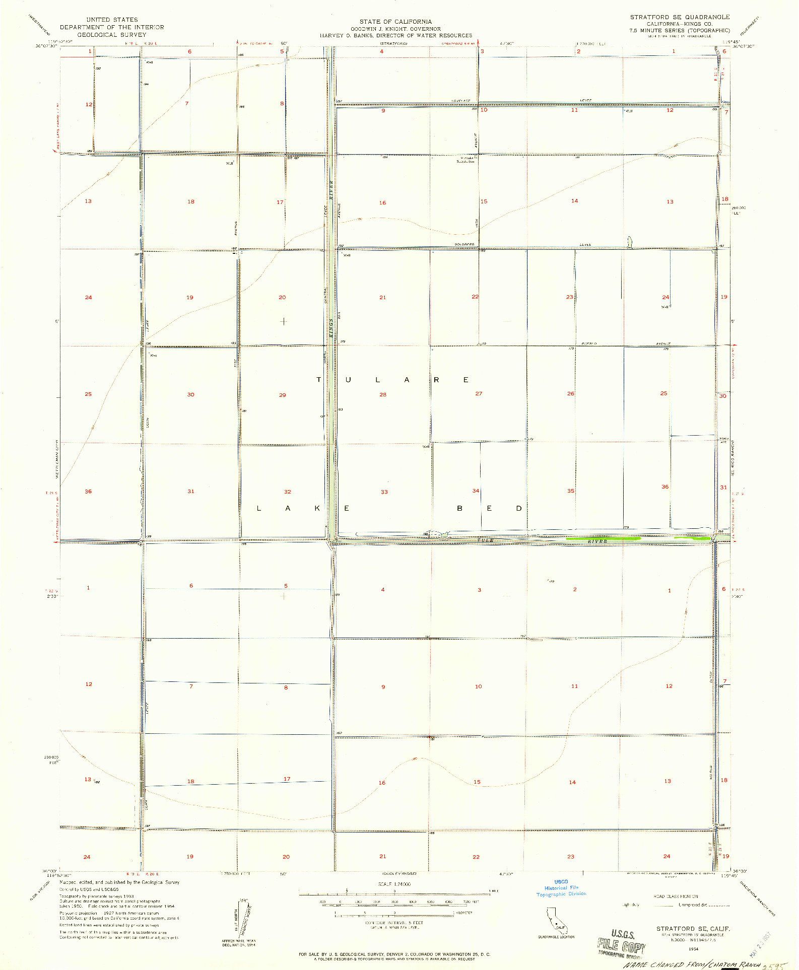 USGS 1:24000-SCALE QUADRANGLE FOR STRATFORD SE, CA 1954