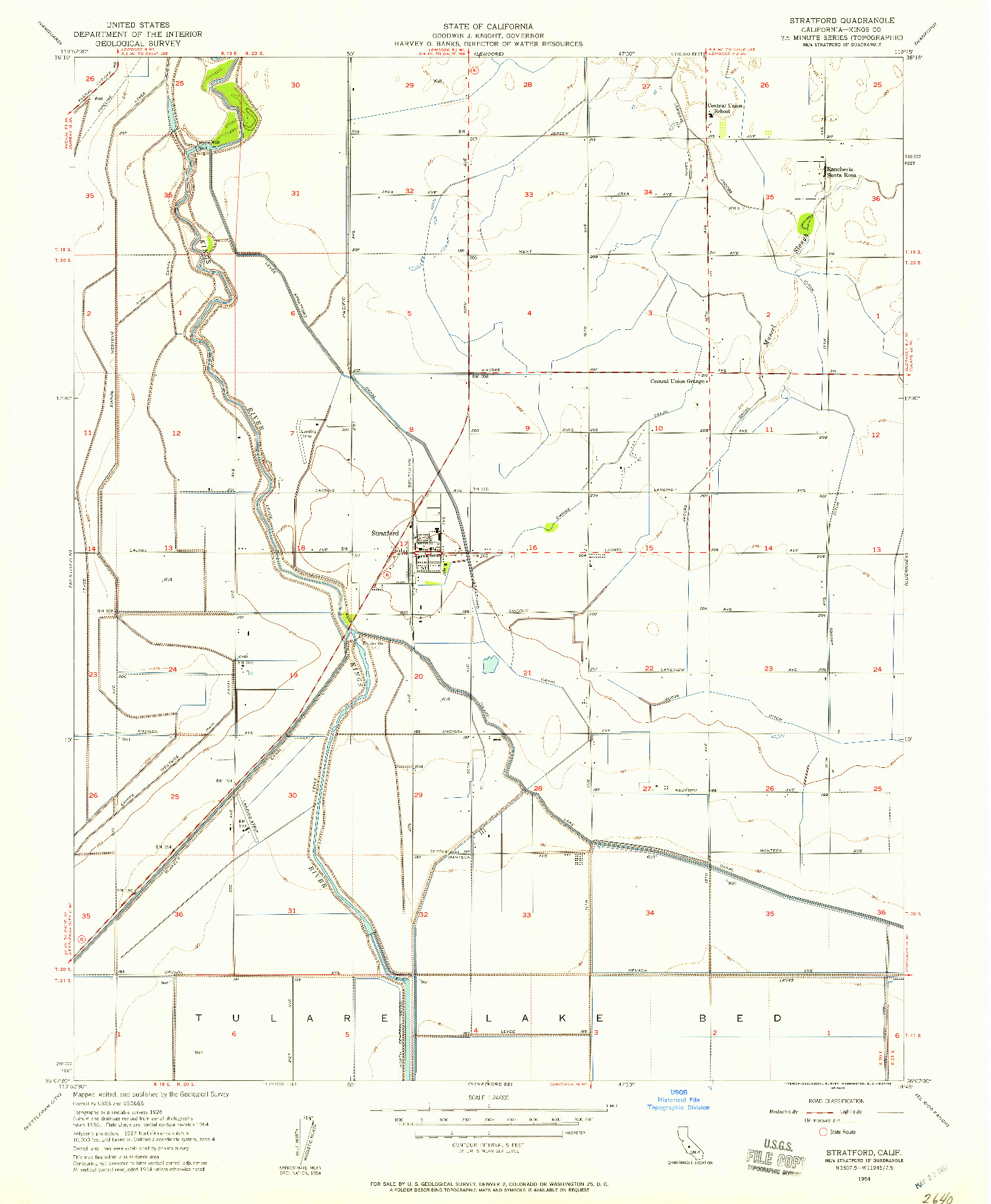 USGS 1:24000-SCALE QUADRANGLE FOR STRATFORD, CA 1954