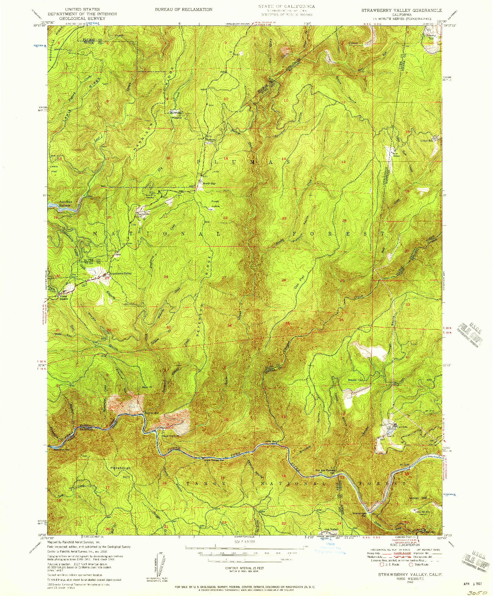 USGS 1:24000-SCALE QUADRANGLE FOR STRAWBERRY VALLEY, CA 1948