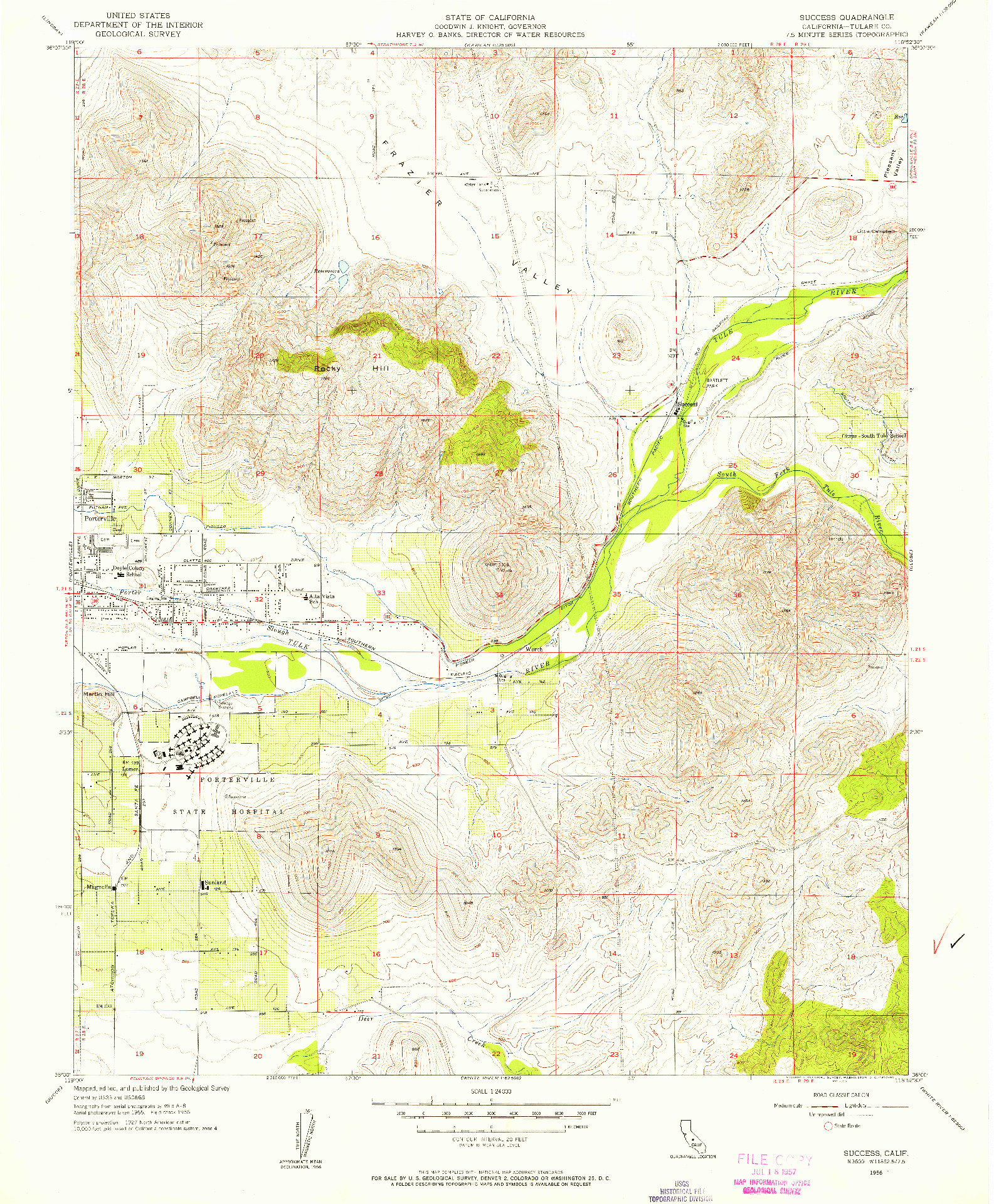 USGS 1:24000-SCALE QUADRANGLE FOR SUCCESS, CA 1956