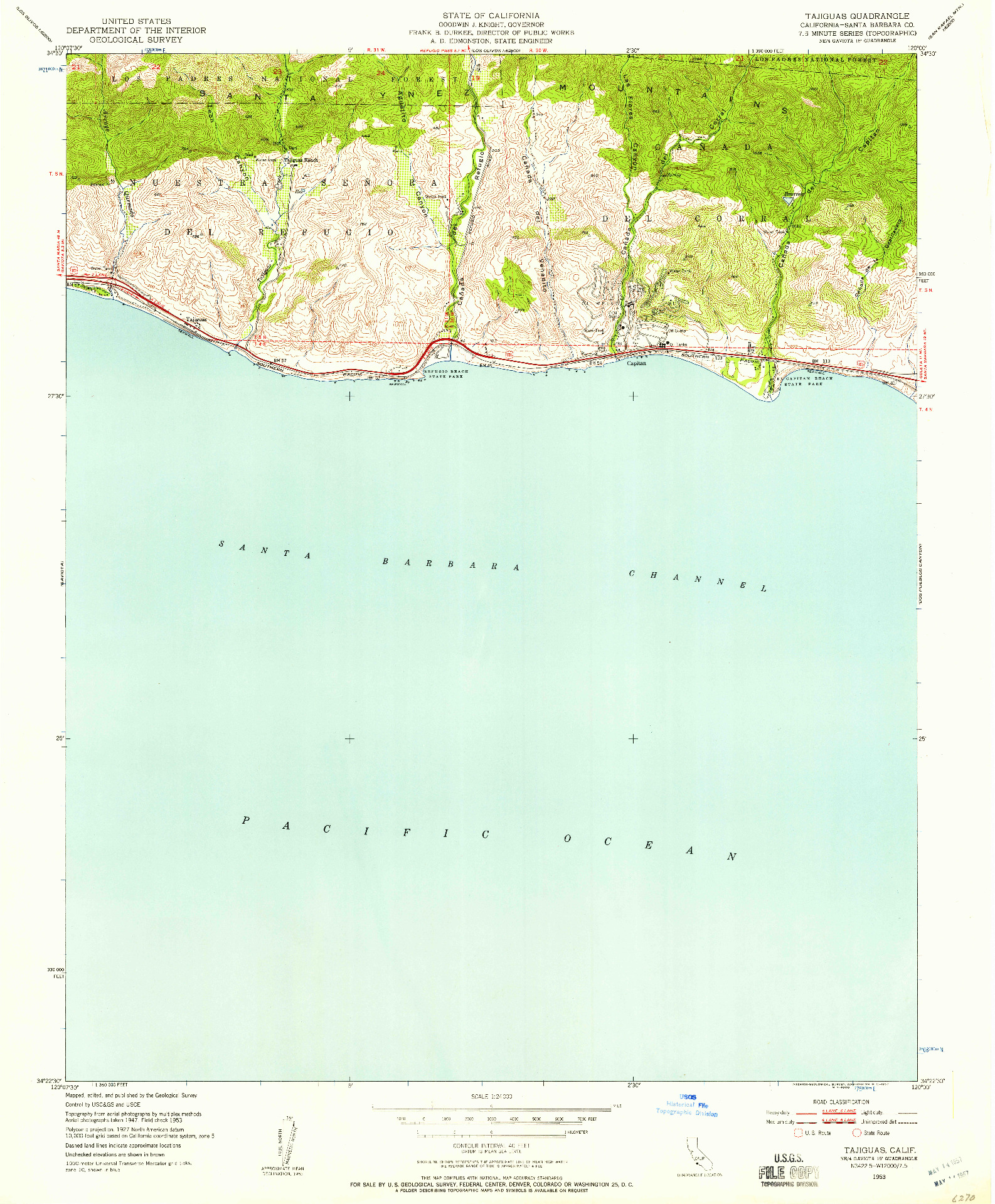 USGS 1:24000-SCALE QUADRANGLE FOR TAJIGUAS, CA 1953