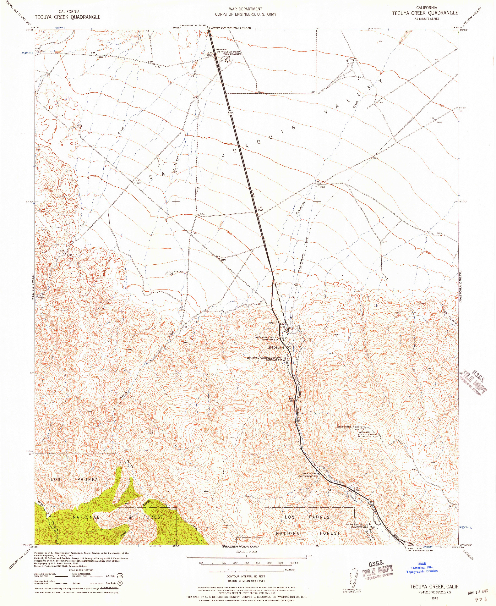USGS 1:24000-SCALE QUADRANGLE FOR TECUYA CREEK, CA 1942