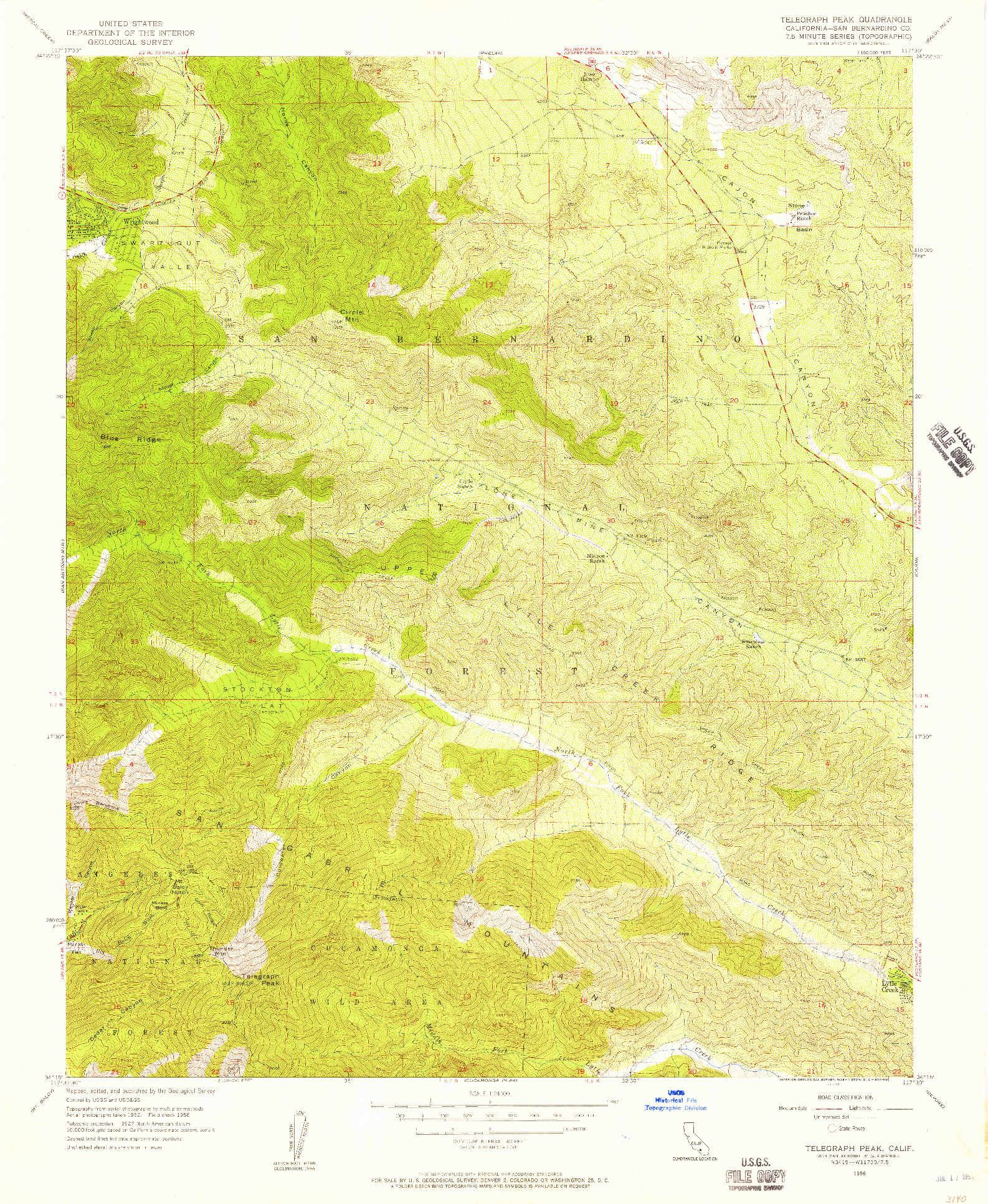 USGS 1:24000-SCALE QUADRANGLE FOR TELEGRAPH PEAK, CA 1956