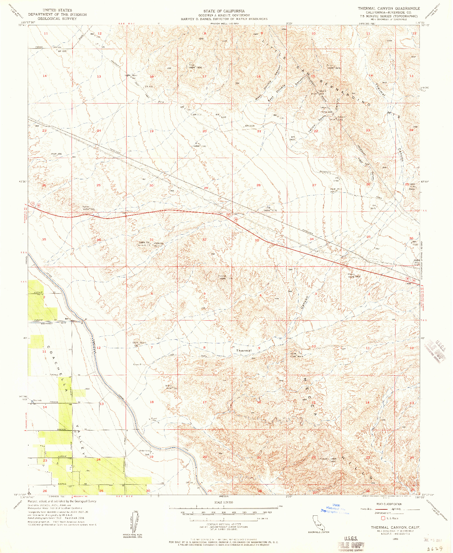 USGS 1:24000-SCALE QUADRANGLE FOR THERMAL CANYON, CA 1956