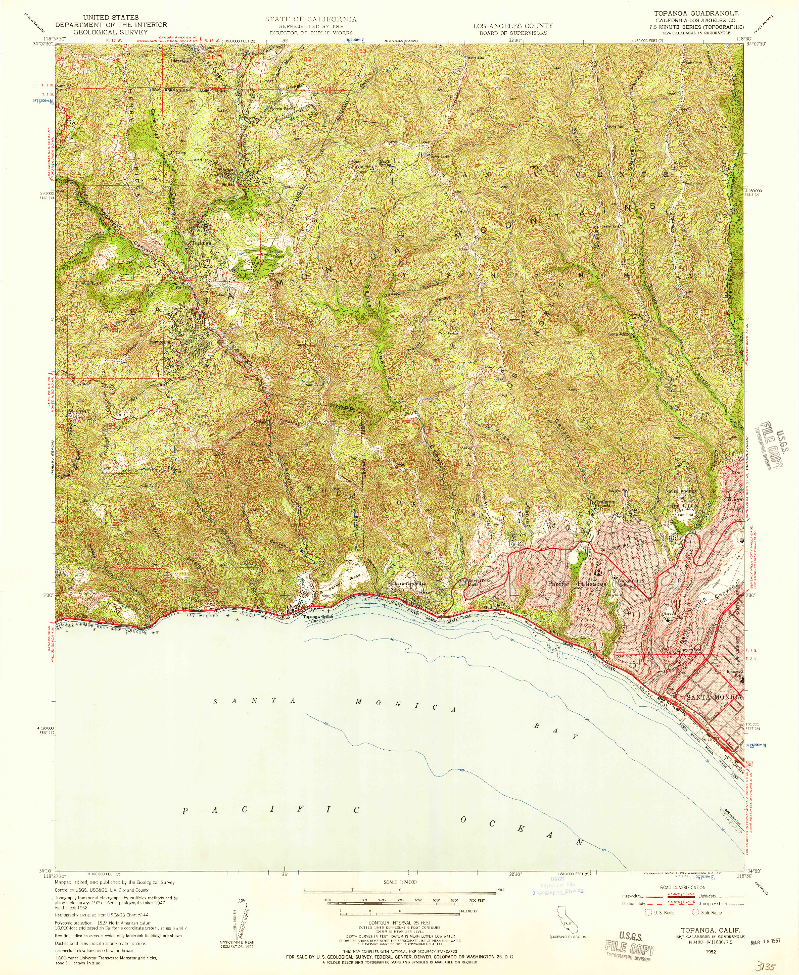 USGS 1:24000-SCALE QUADRANGLE FOR TOPANGA, CA 1952