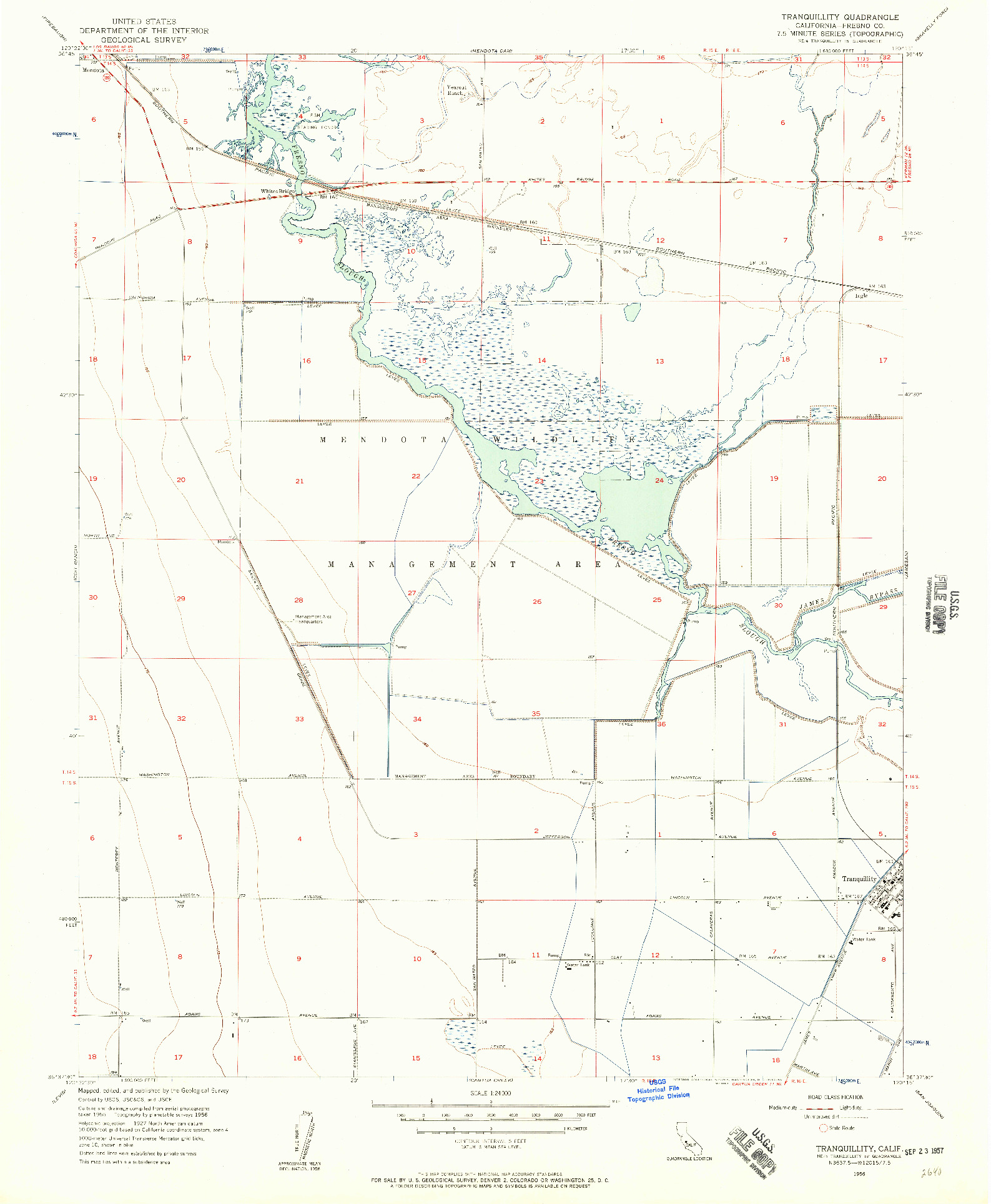 USGS 1:24000-SCALE QUADRANGLE FOR TRANQUILLITY, CA 1956