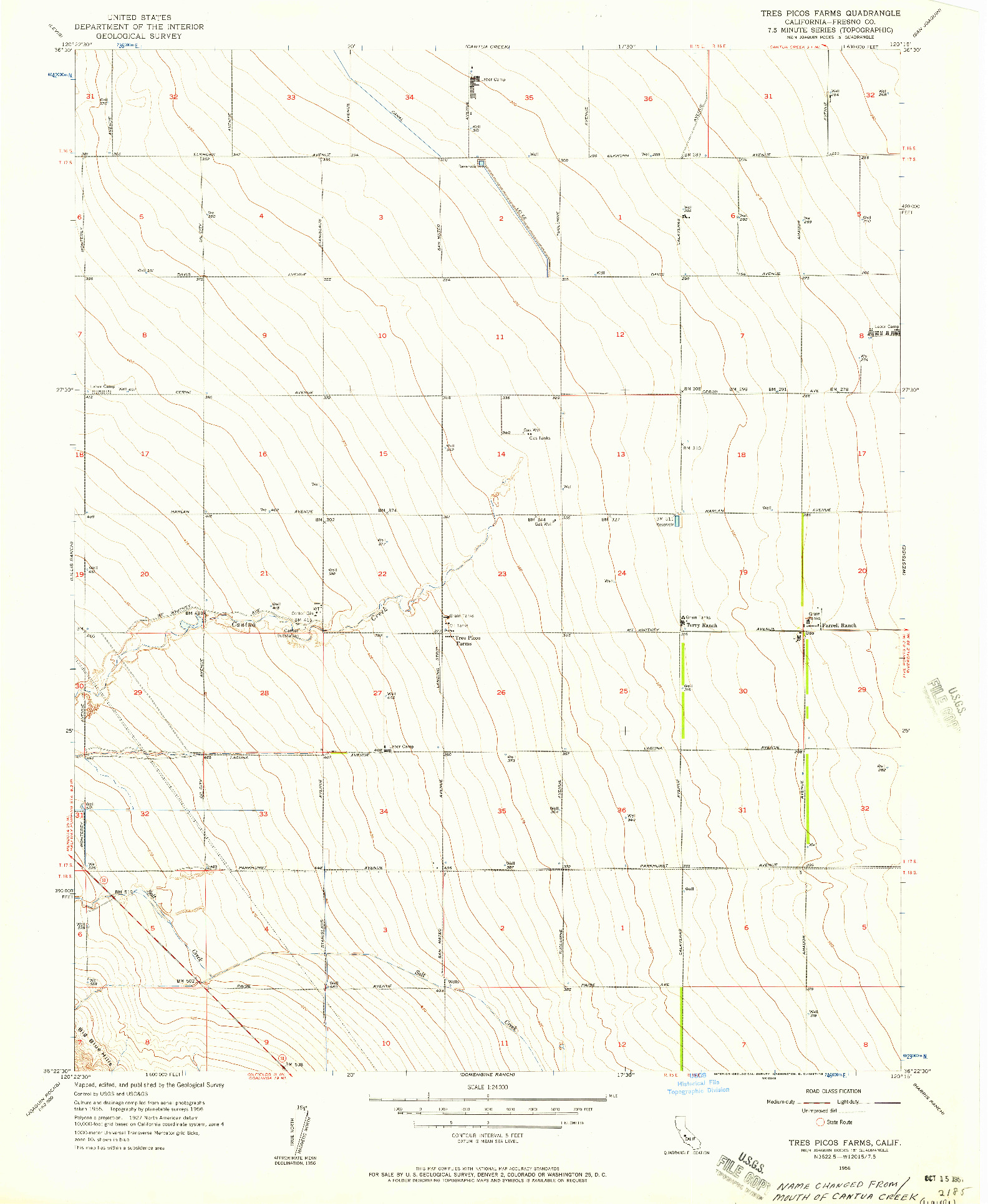 USGS 1:24000-SCALE QUADRANGLE FOR TRES PICOS FARMS, CA 1956