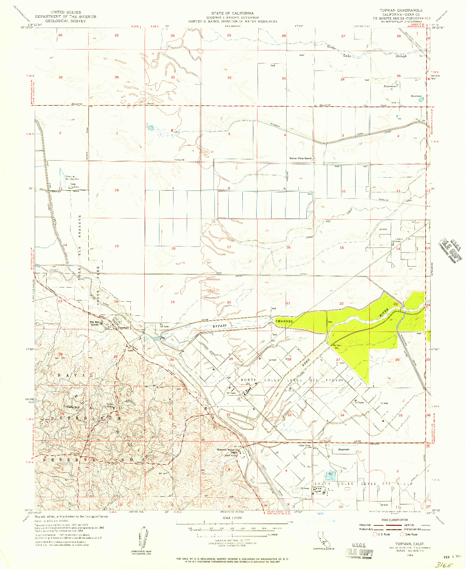 USGS 1:24000-SCALE QUADRANGLE FOR TUPMAN, CA 1954