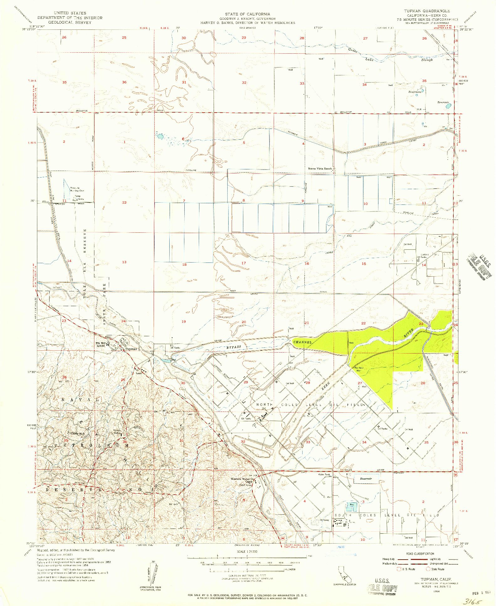 USGS 1:24000-SCALE QUADRANGLE FOR TUPMAN, CA 1954
