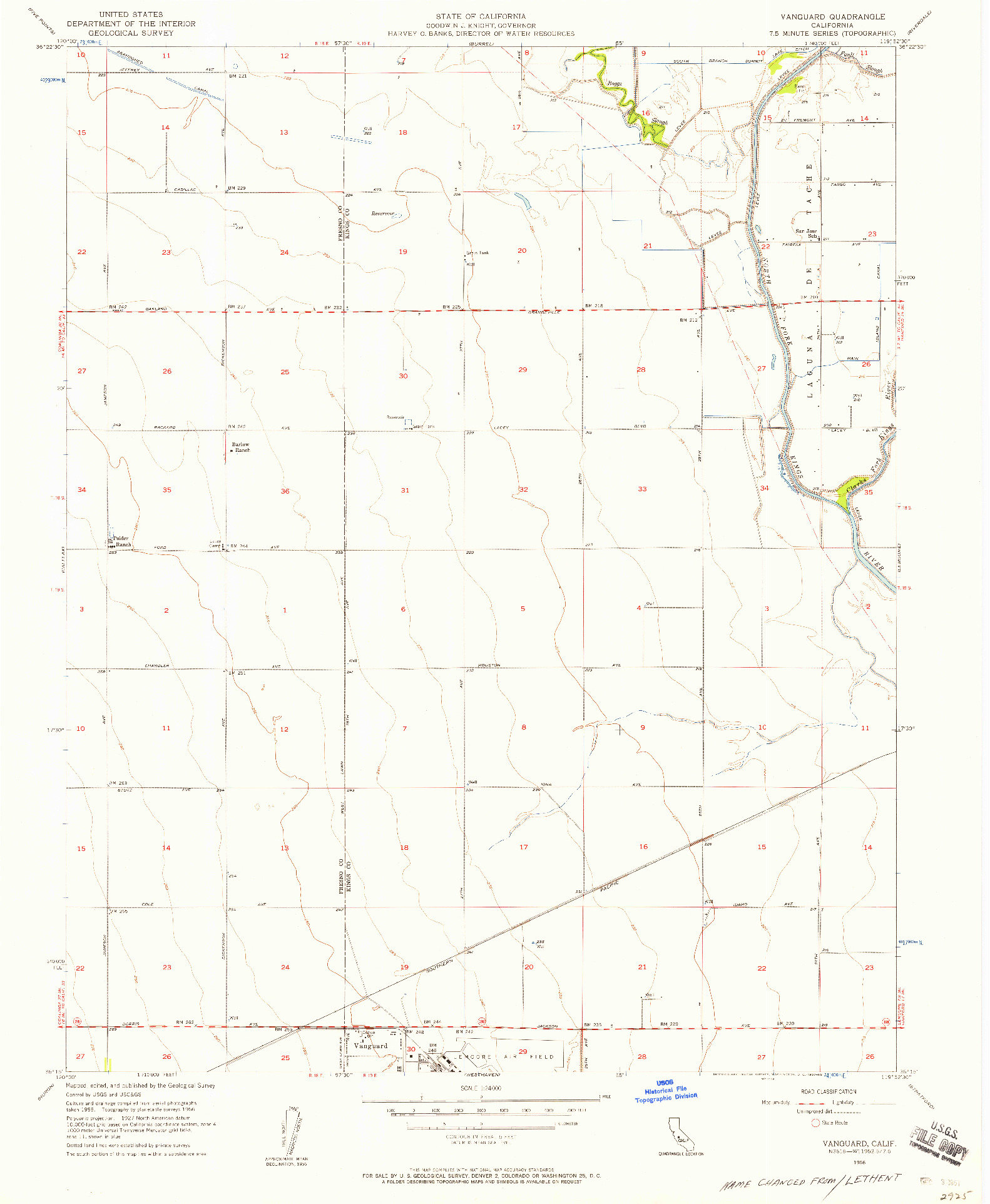 USGS 1:24000-SCALE QUADRANGLE FOR VANGUARD, CA 1956