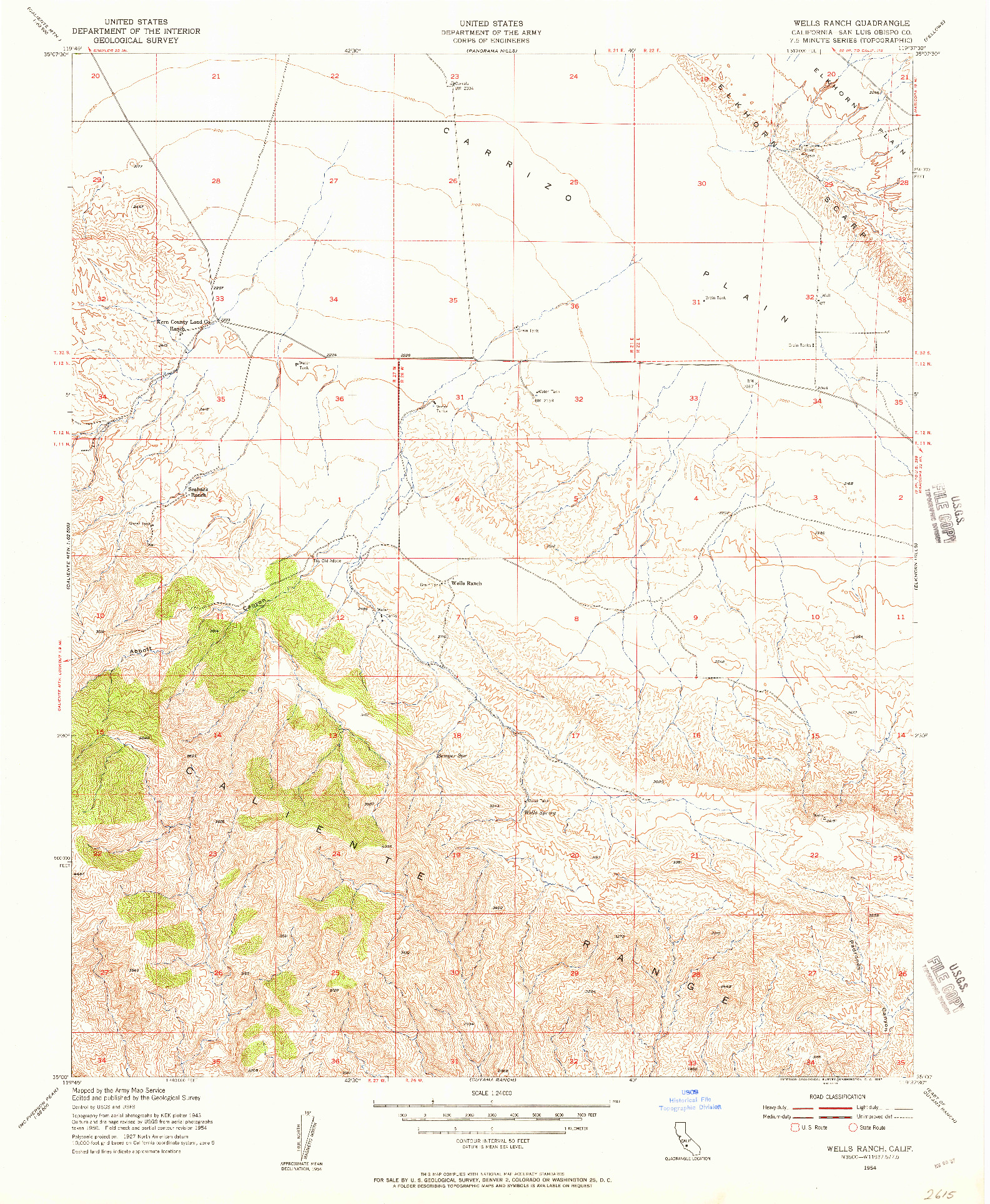 USGS 1:24000-SCALE QUADRANGLE FOR WELLS RANCH, CA 1954