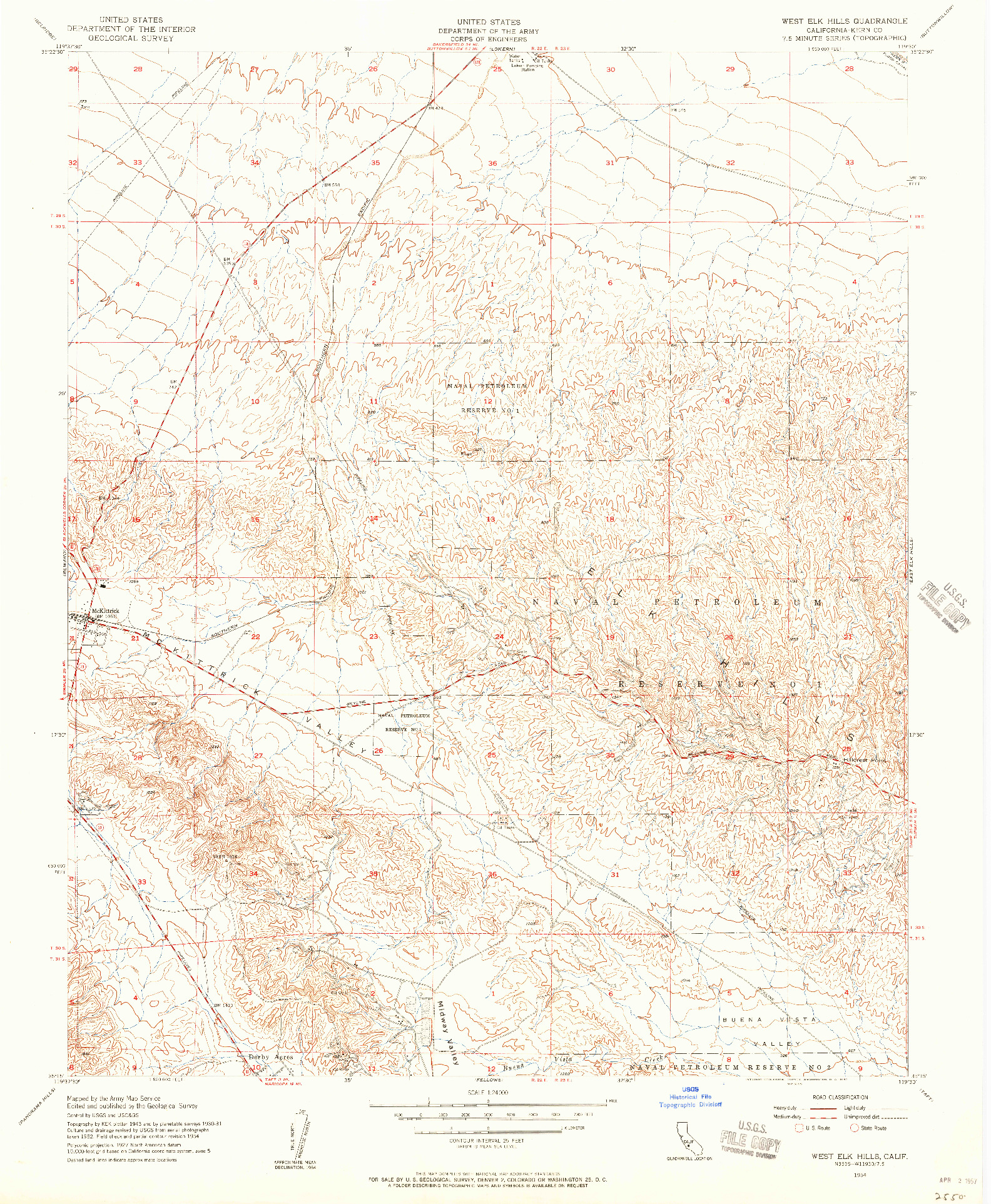 USGS 1:24000-SCALE QUADRANGLE FOR WEST ELK HILLS, CA 1954