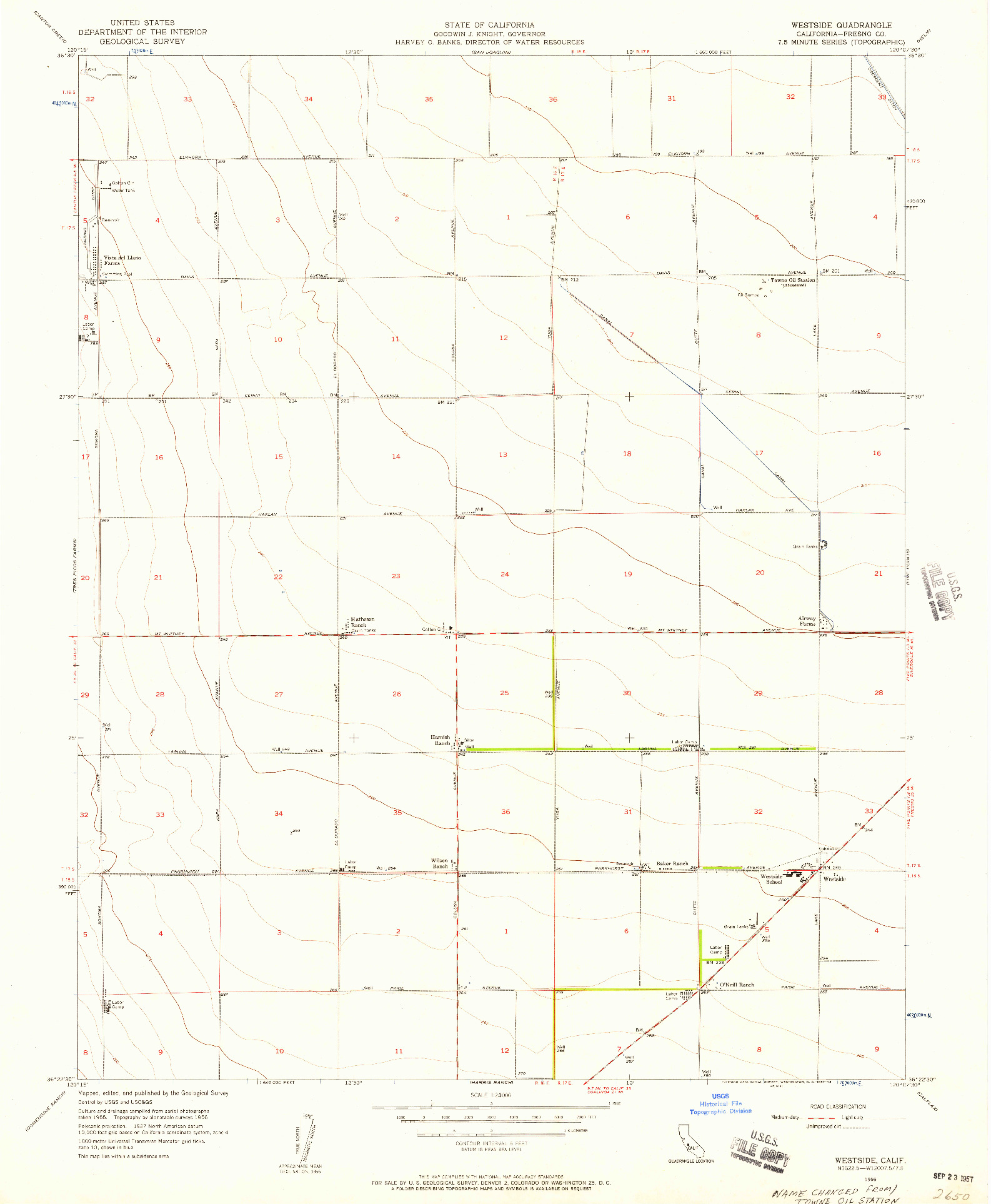 USGS 1:24000-SCALE QUADRANGLE FOR WESTSIDE, CA 1956