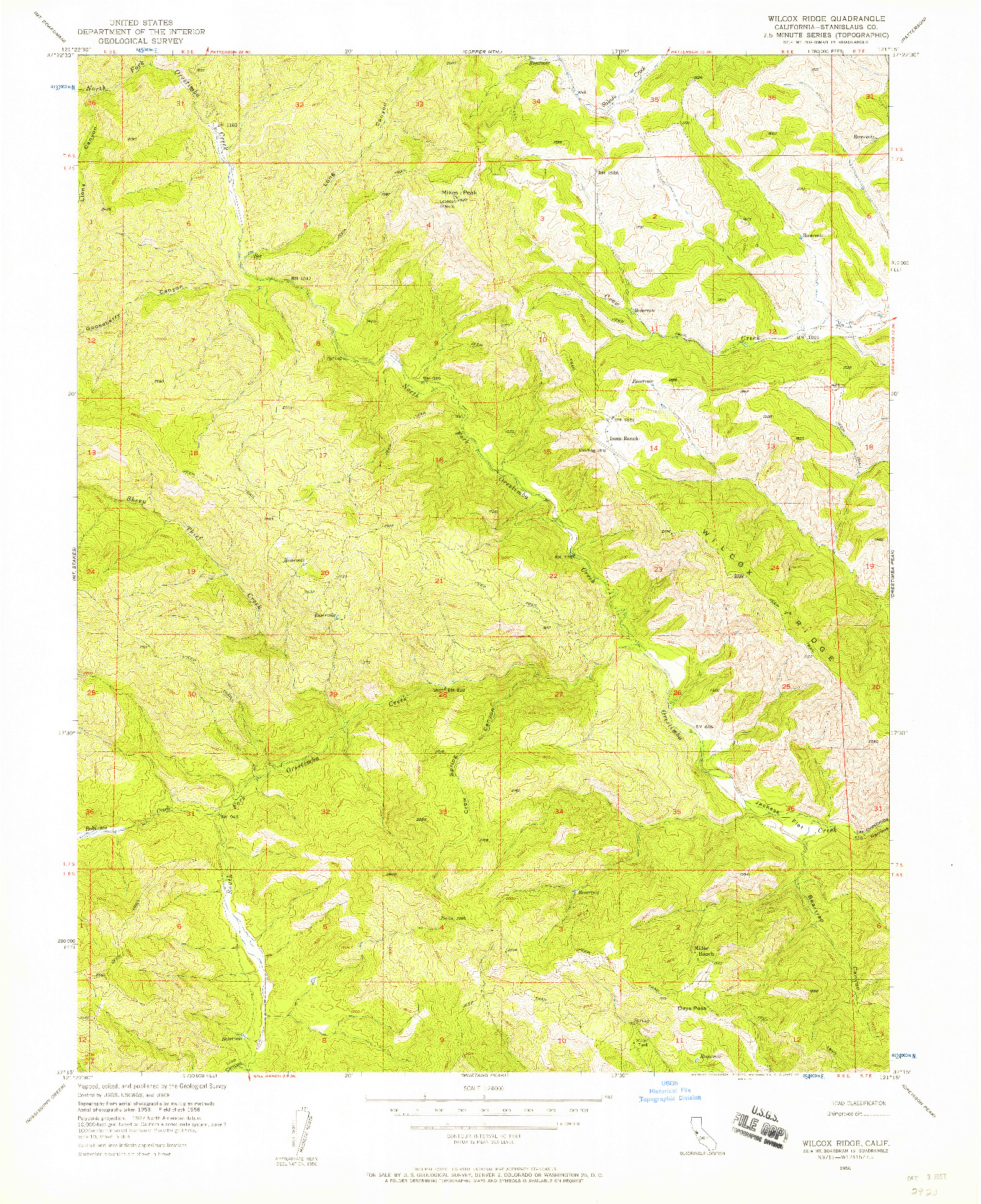 USGS 1:24000-SCALE QUADRANGLE FOR WILCOX RIDGE, CA 1956