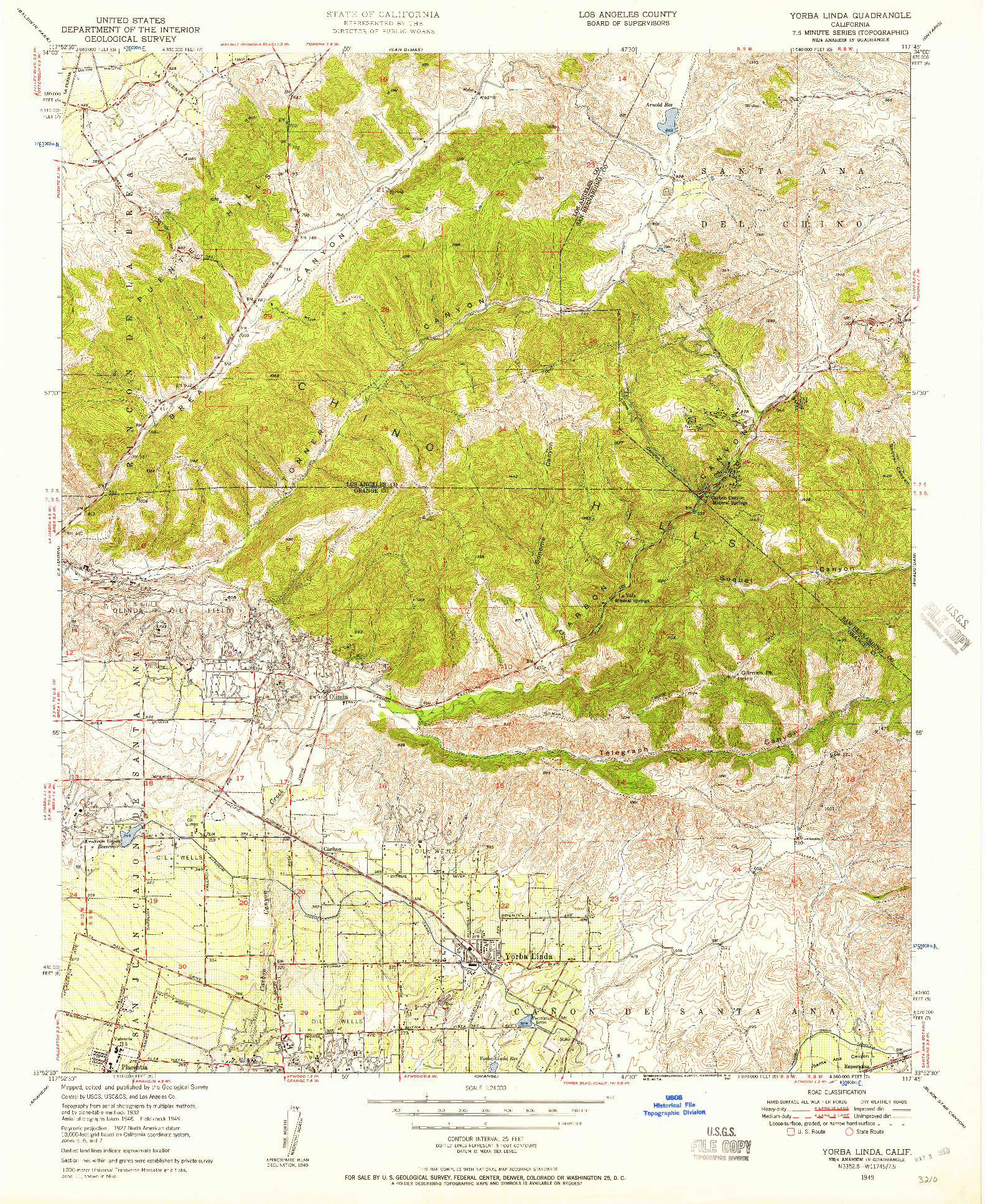 USGS 1:24000-SCALE QUADRANGLE FOR YORBA LINDA, CA 1949