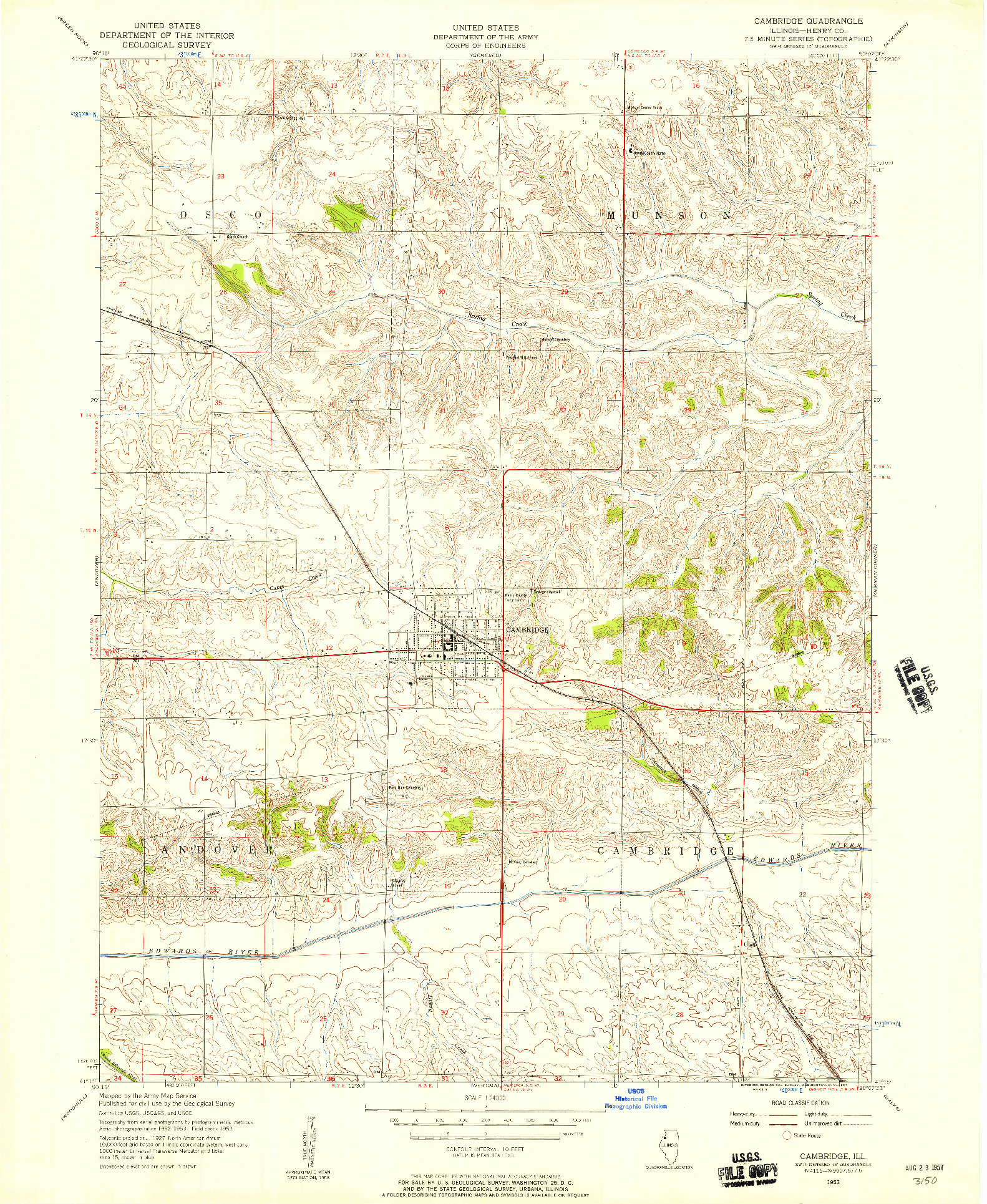 USGS 1:24000-SCALE QUADRANGLE FOR CAMBRIDGE, IL 1953