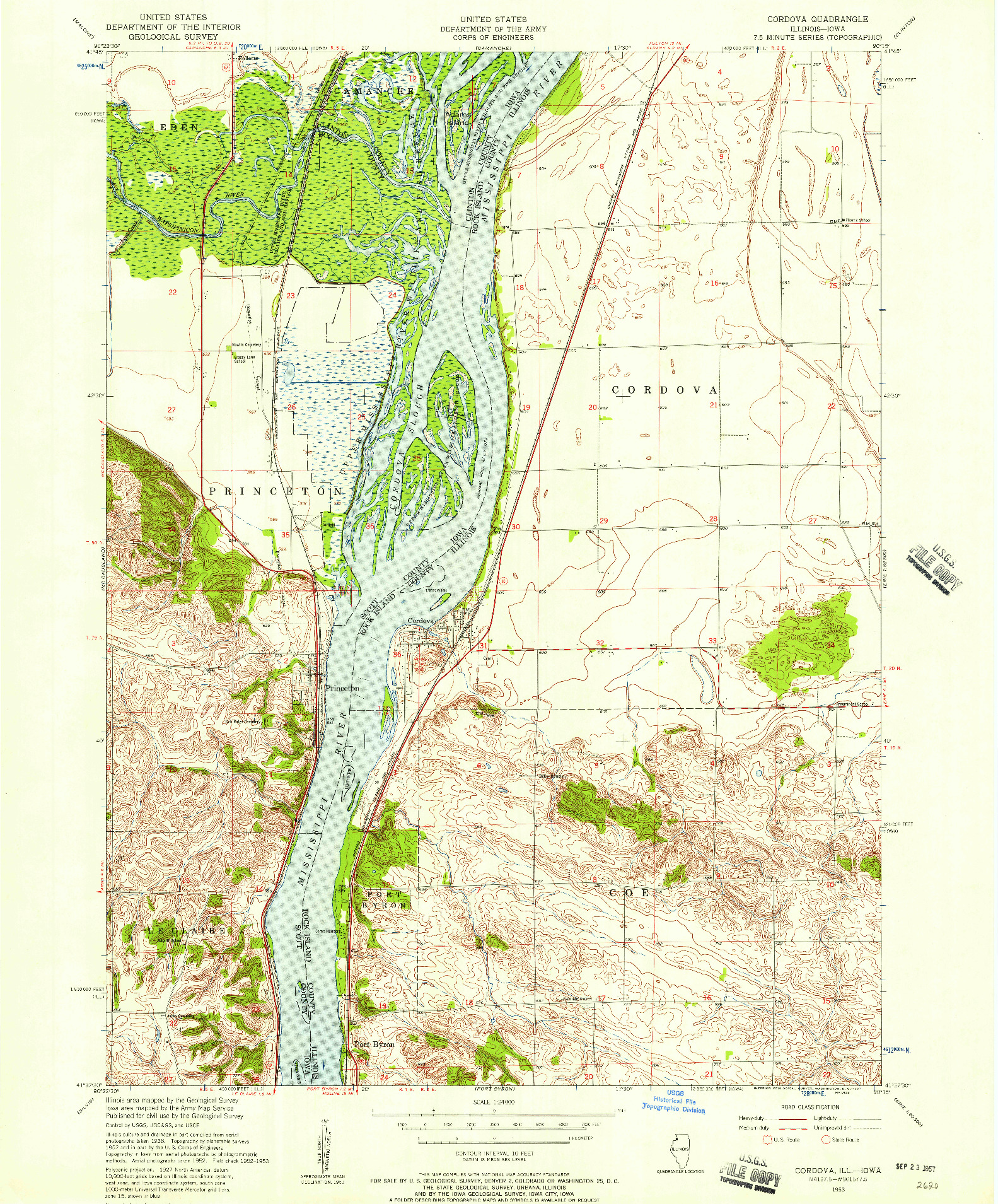 USGS 1:24000-SCALE QUADRANGLE FOR CORDOVA, IL 1953