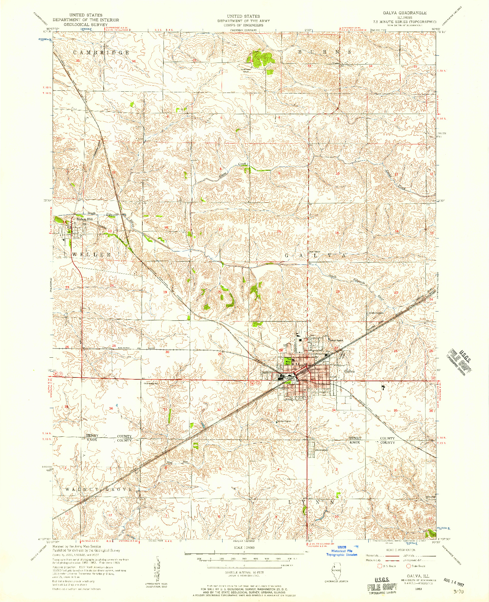 USGS 1:24000-SCALE QUADRANGLE FOR GALVA, IL 1953