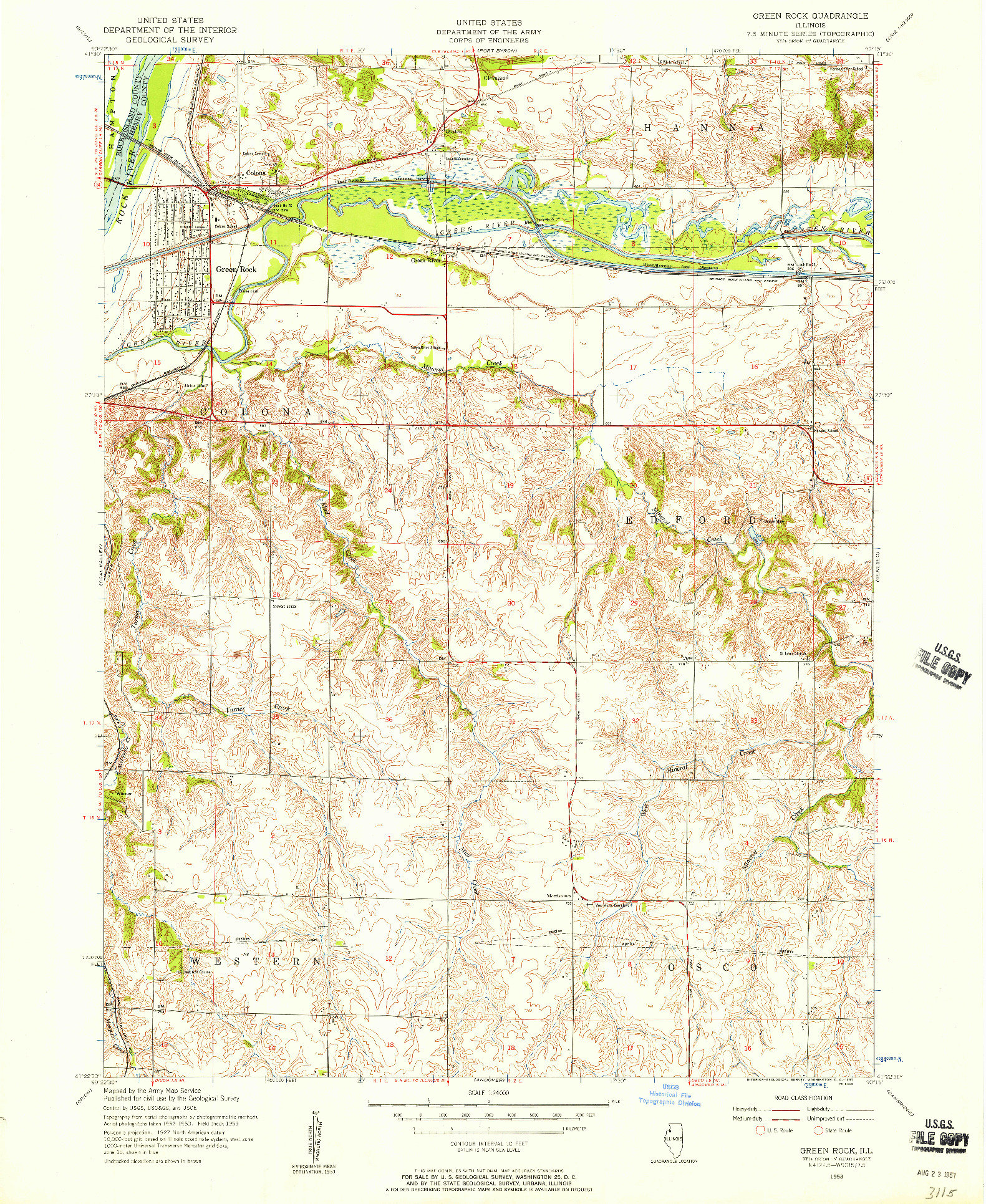 USGS 1:24000-SCALE QUADRANGLE FOR GREEN ROCK, IL 1953