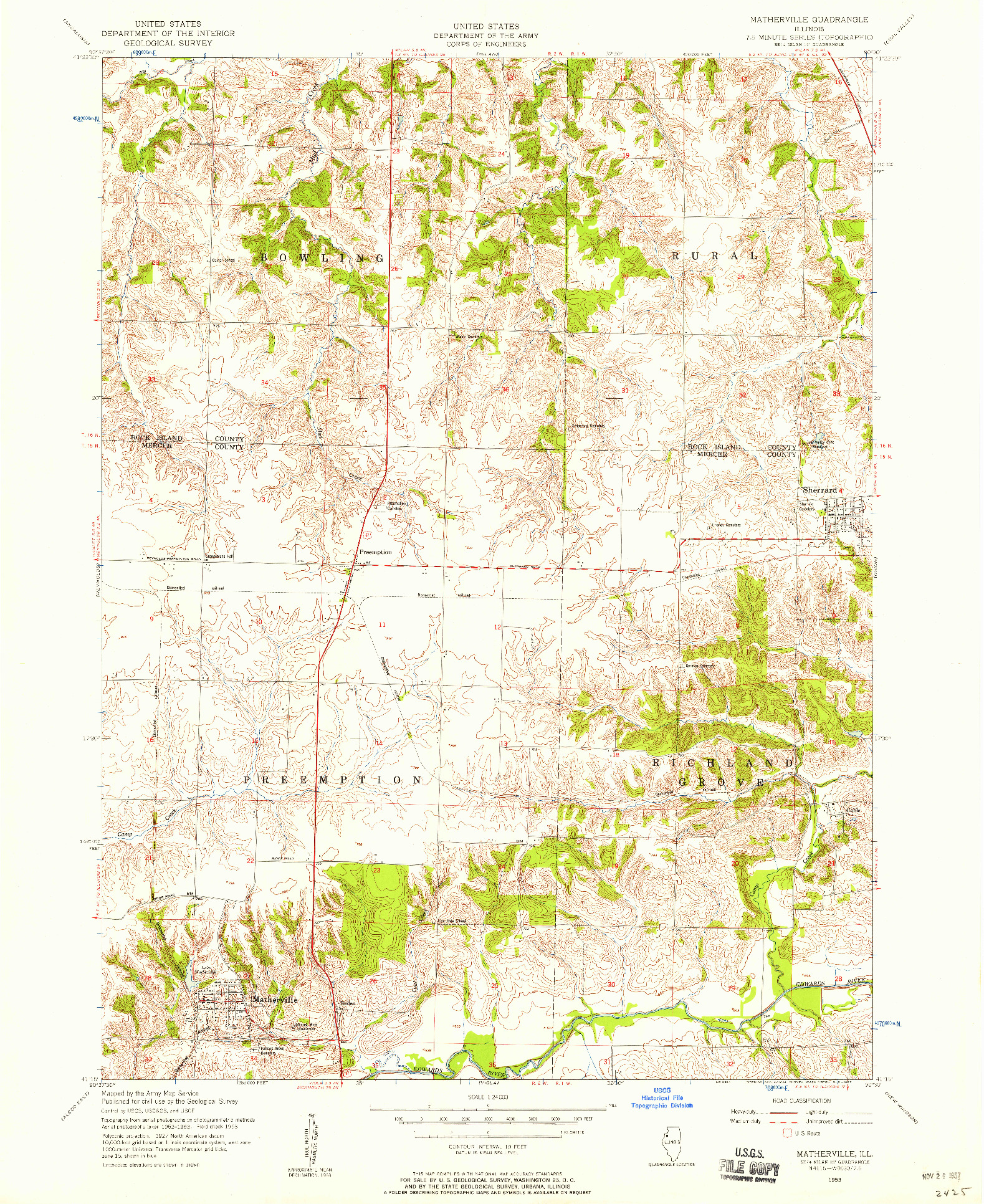 USGS 1:24000-SCALE QUADRANGLE FOR MATHERVILLE, IL 1953