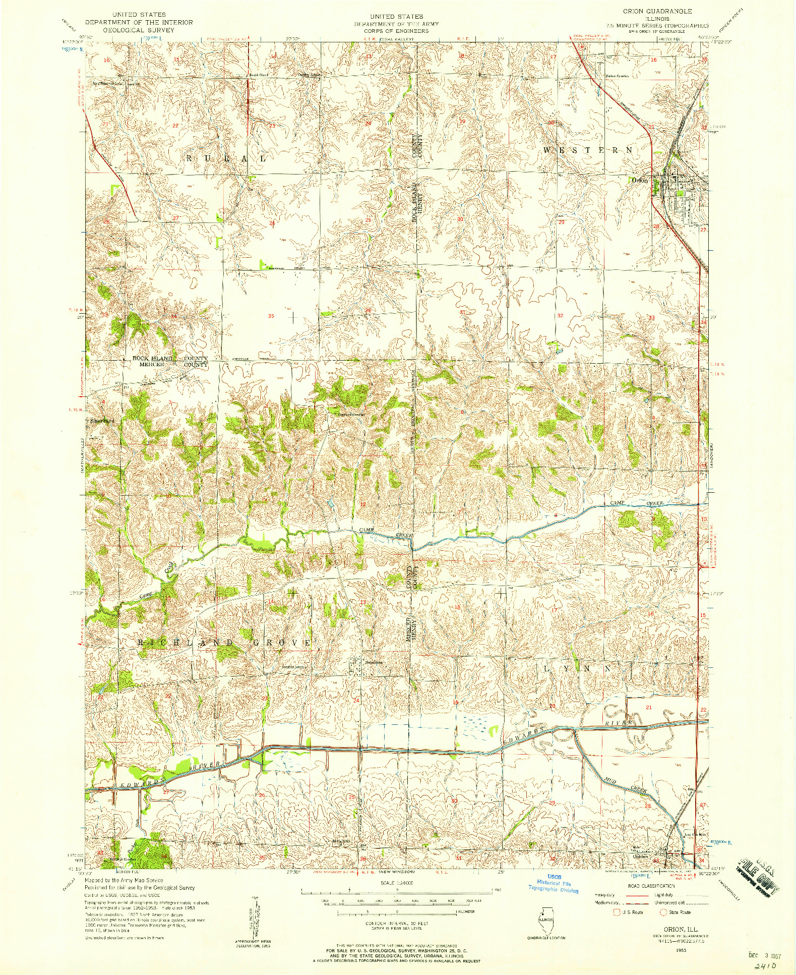 USGS 1:24000-SCALE QUADRANGLE FOR ORION, IL 1953