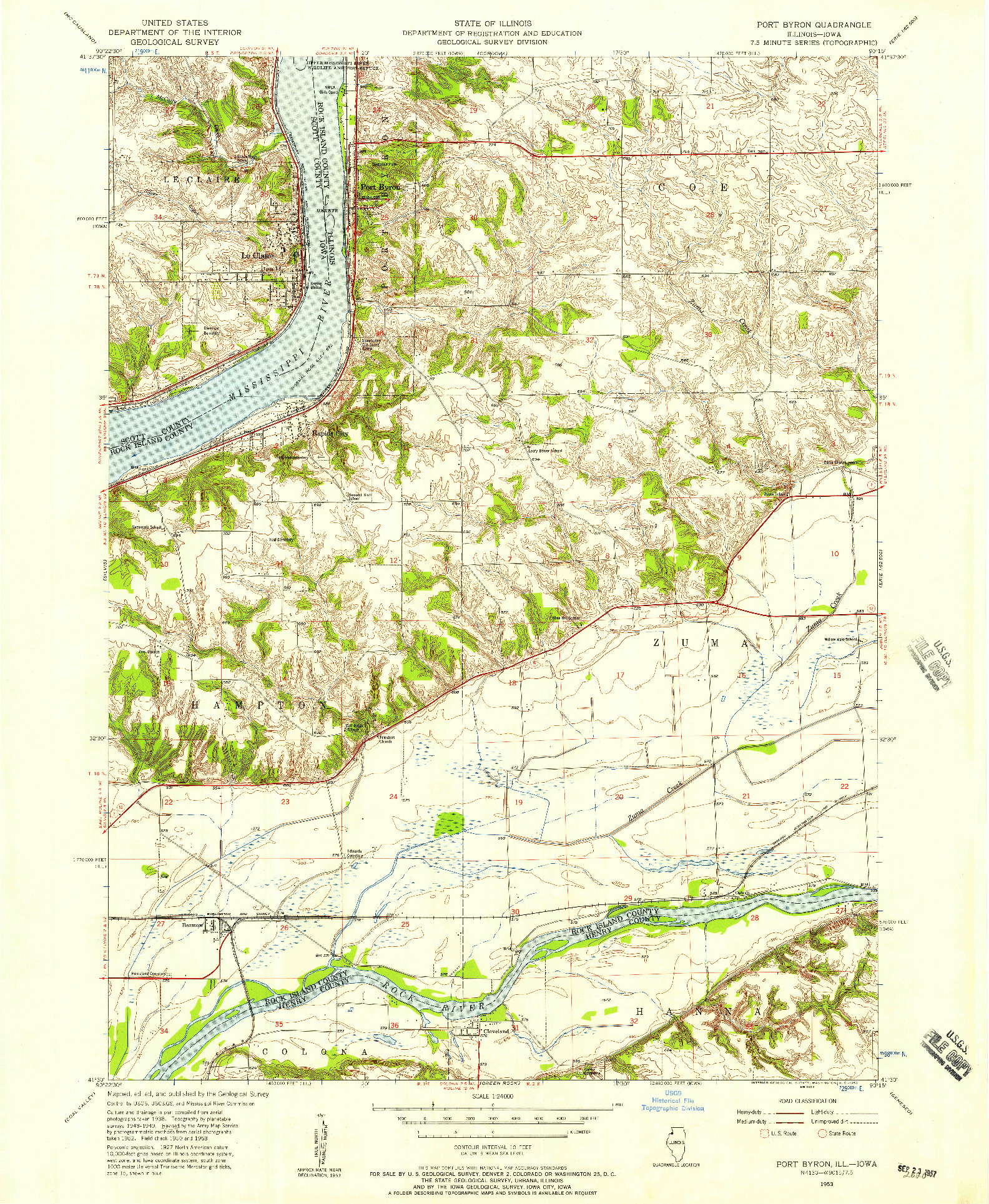 USGS 1:24000-SCALE QUADRANGLE FOR PORT BYRON, IL 1953