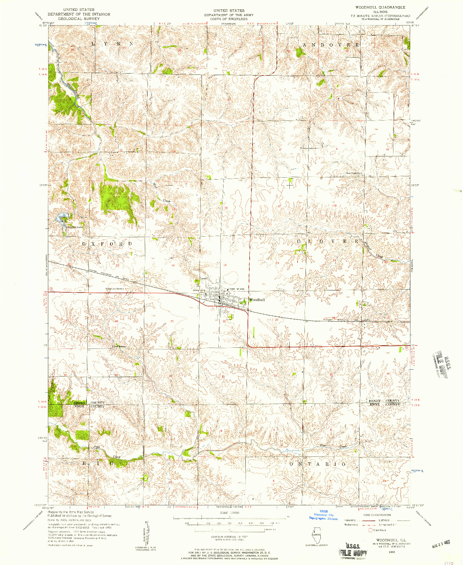 USGS 1:24000-SCALE QUADRANGLE FOR WOODHULL, IL 1953