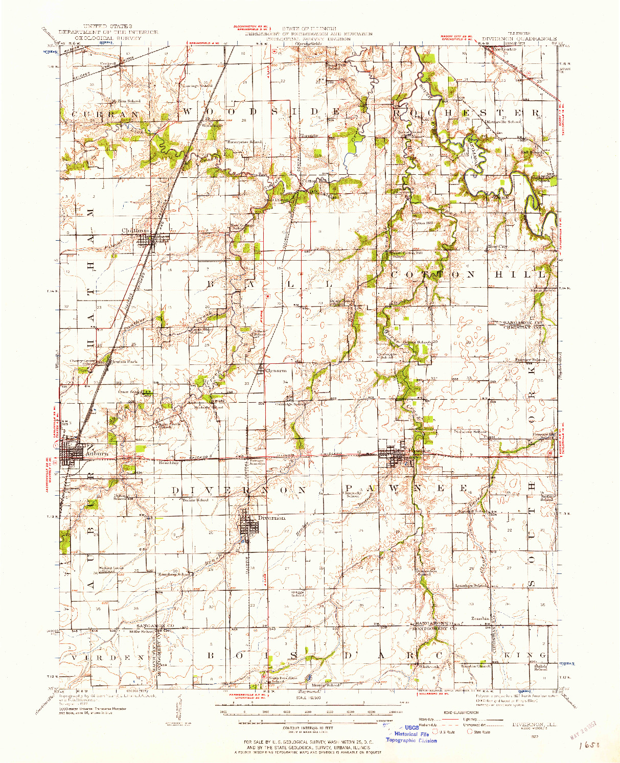 USGS 1:62500-SCALE QUADRANGLE FOR DIVERNON, IL 1922