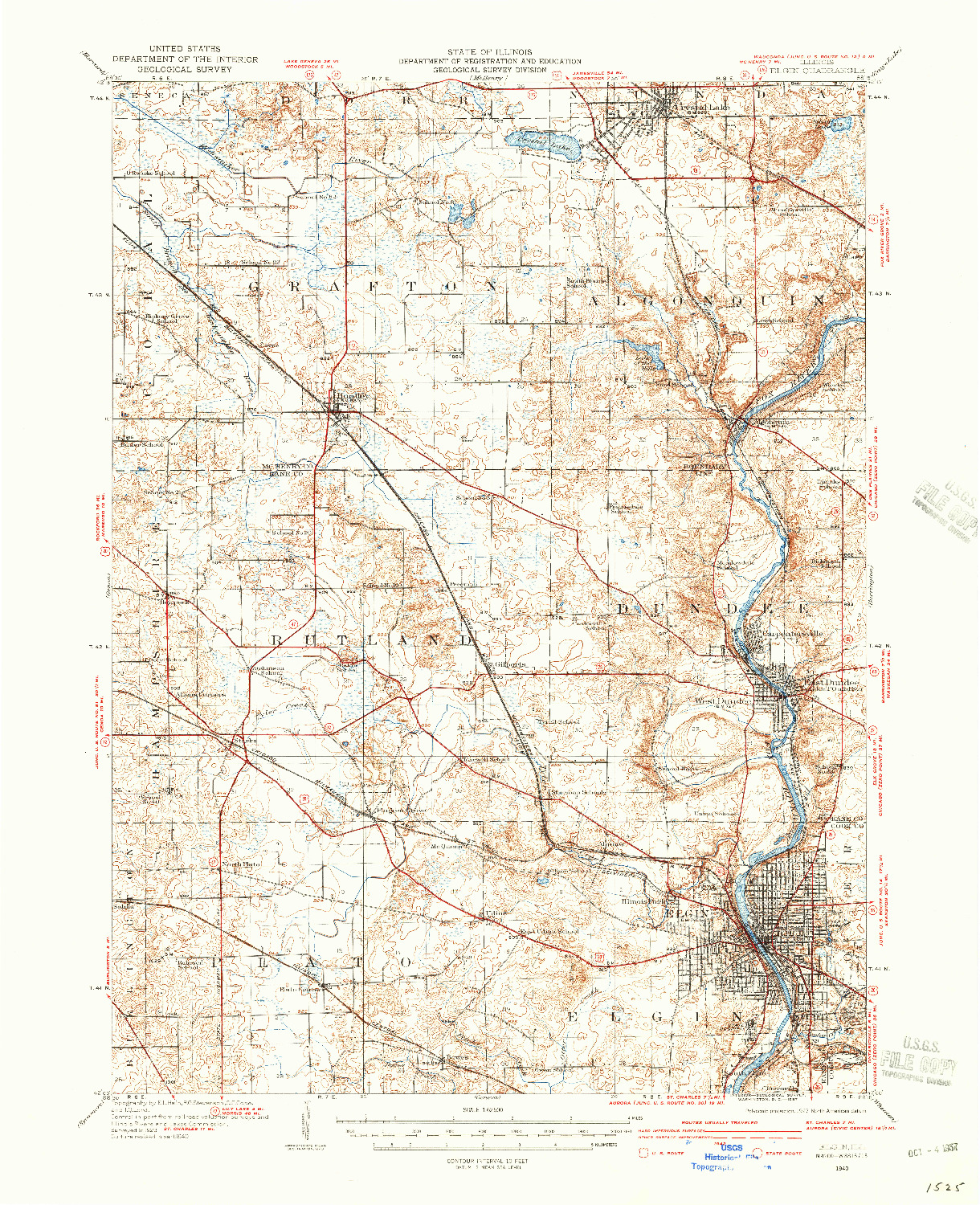 USGS 1:62500-SCALE QUADRANGLE FOR ELGIN, IL 1940