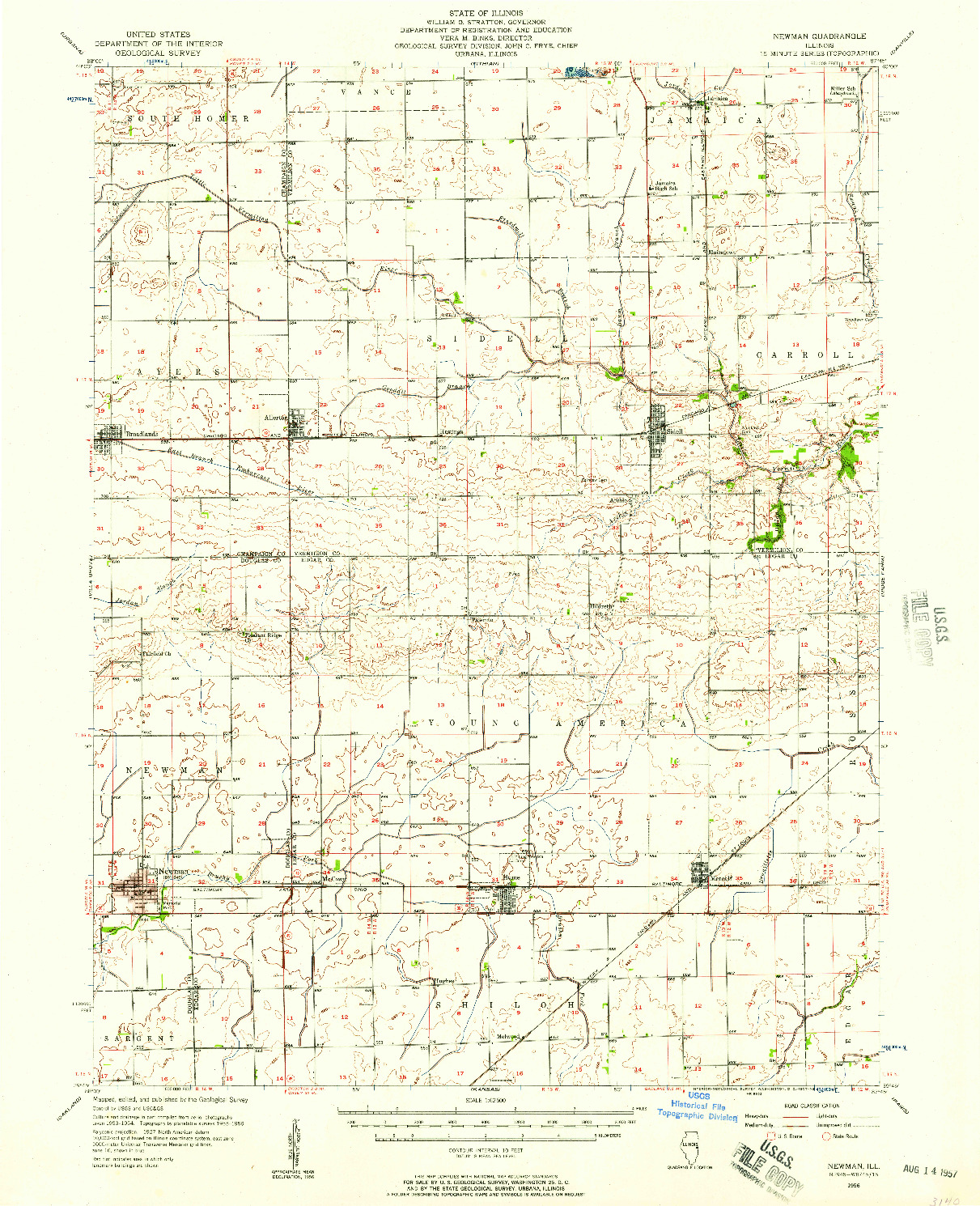 USGS 1:62500-SCALE QUADRANGLE FOR NEWMAN, IL 1956