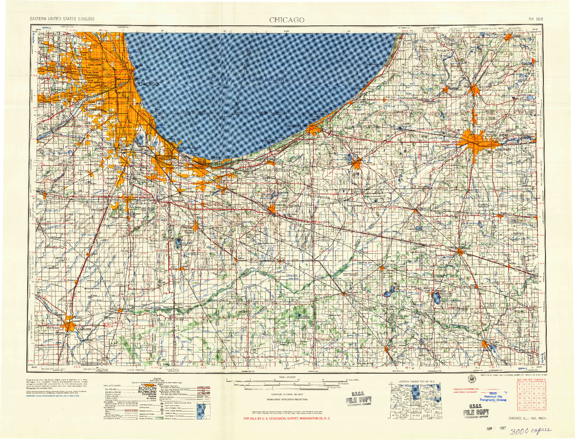 USGS 1:250000-SCALE QUADRANGLE FOR CHICAGO, IL 1957