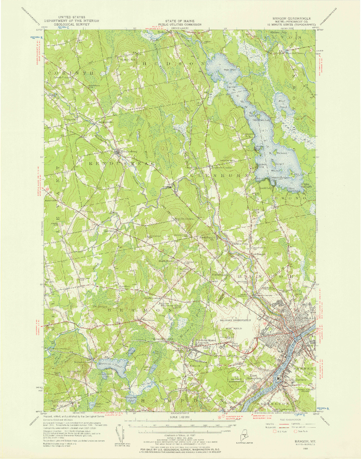 USGS 1:62500-SCALE QUADRANGLE FOR BANGOR, ME 1955