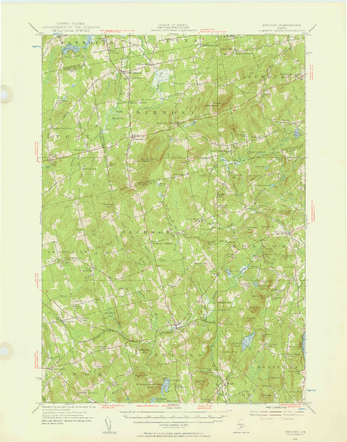 USGS 1:62500-SCALE QUADRANGLE FOR BROOKS, ME 1955