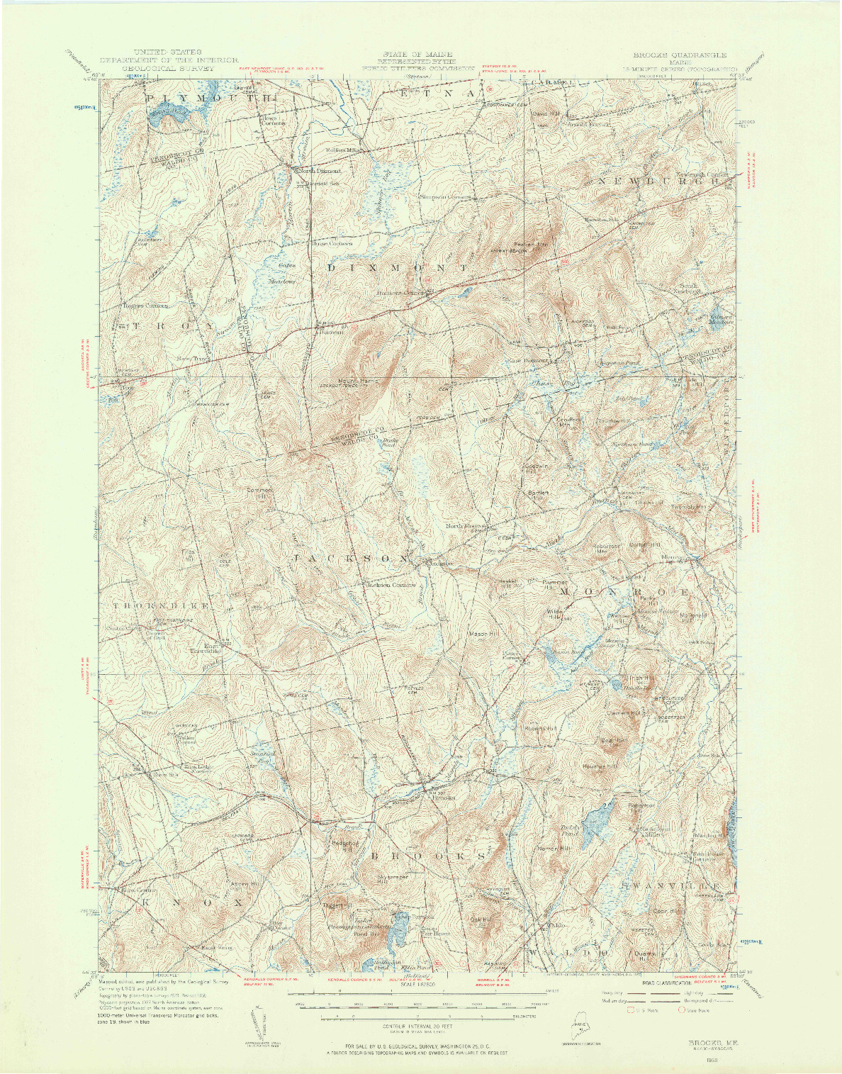 USGS 1:62500-SCALE QUADRANGLE FOR BROOKS, ME 1955