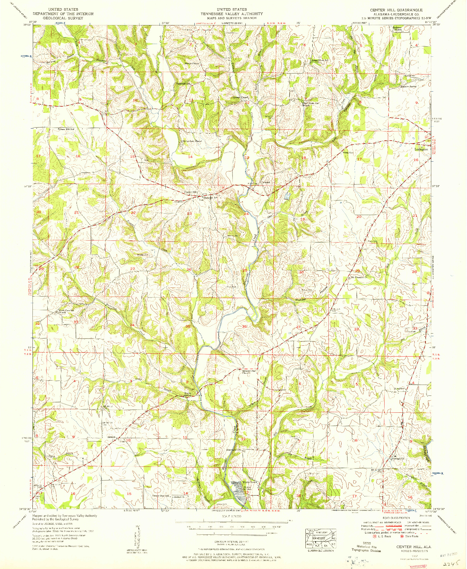 USGS 1:24000-SCALE QUADRANGLE FOR CENTER HILL, AL 1952