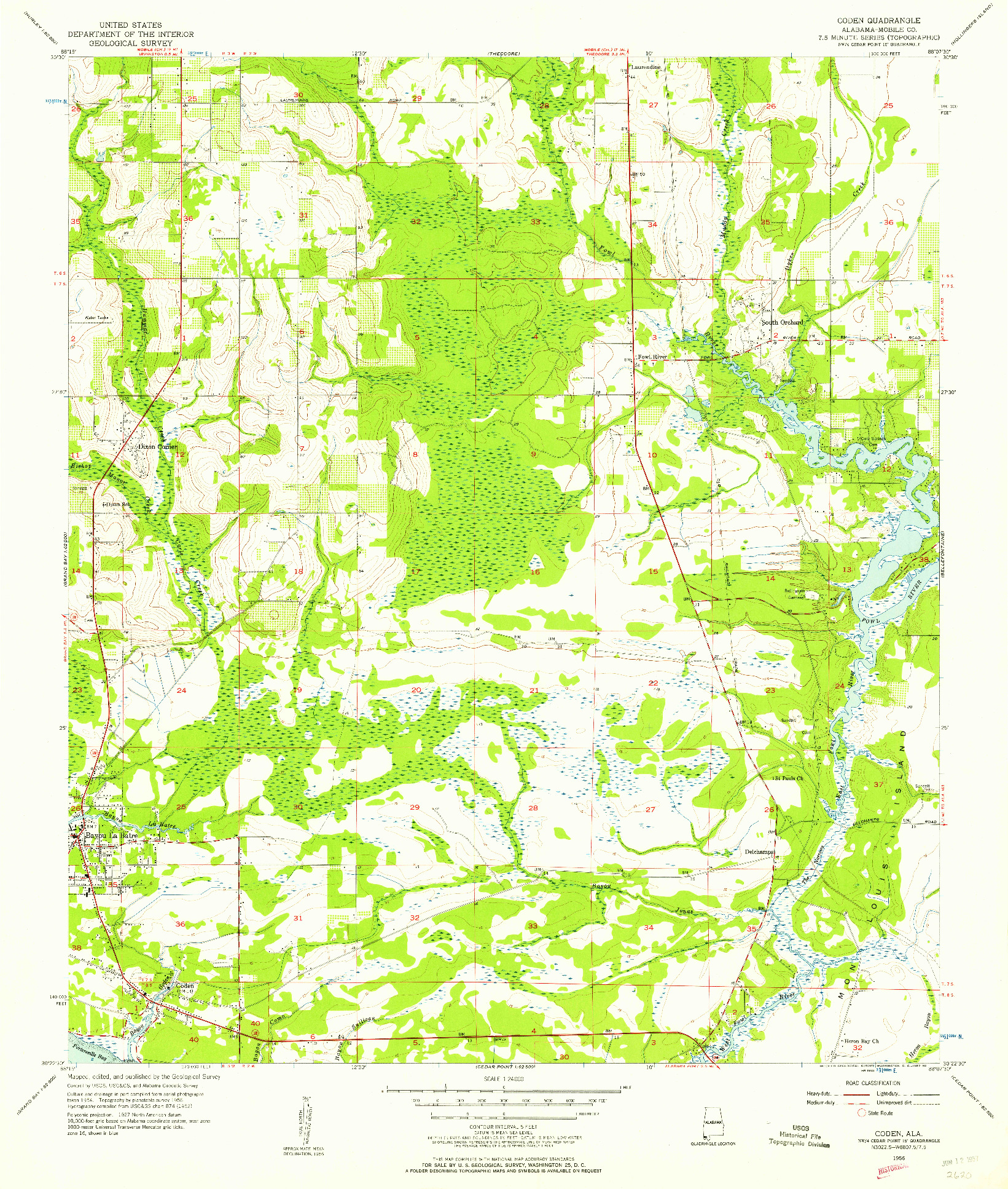 USGS 1:24000-SCALE QUADRANGLE FOR CODEN, AL 1956