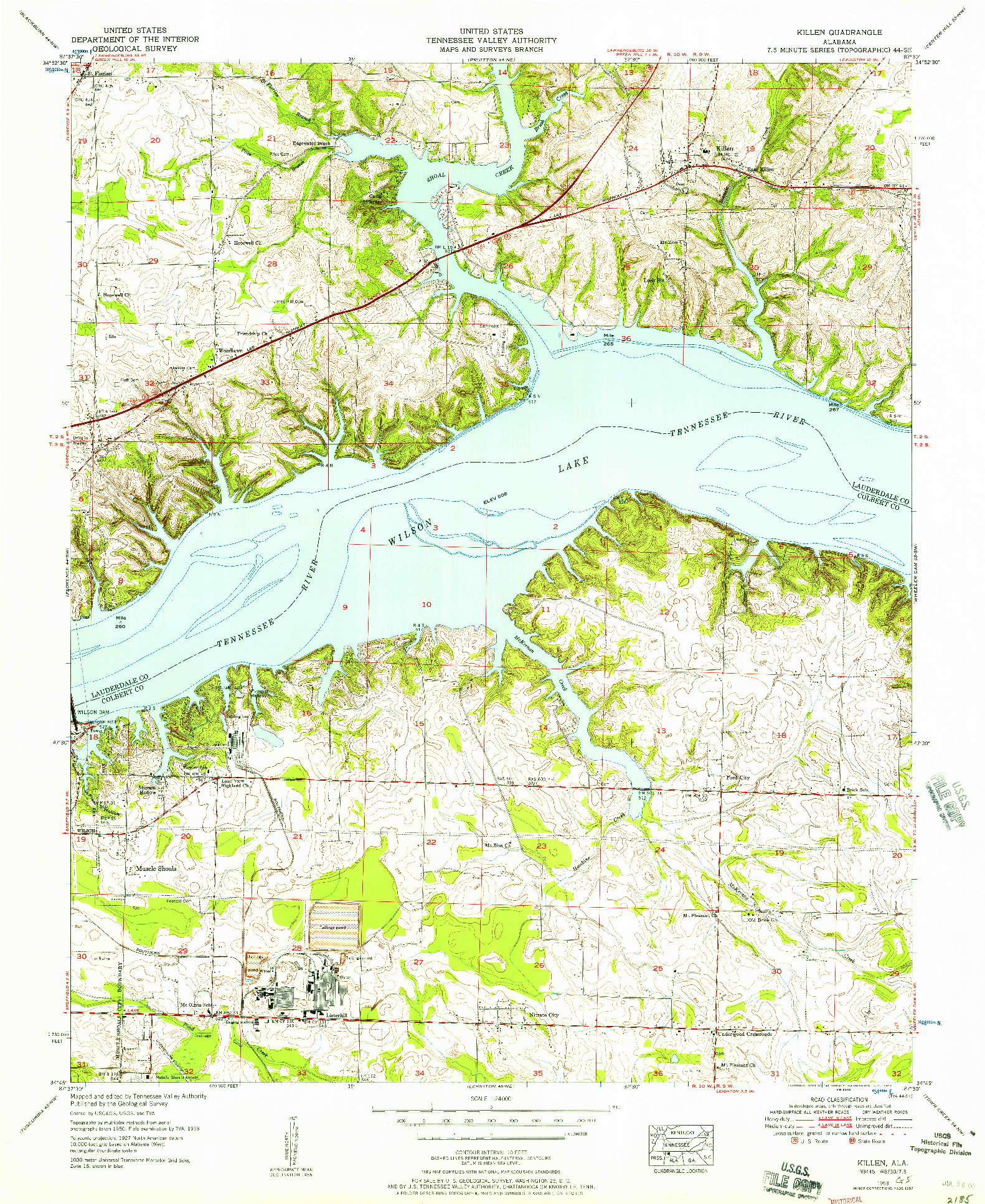 USGS 1:24000-SCALE QUADRANGLE FOR KILLEN, AL 1953