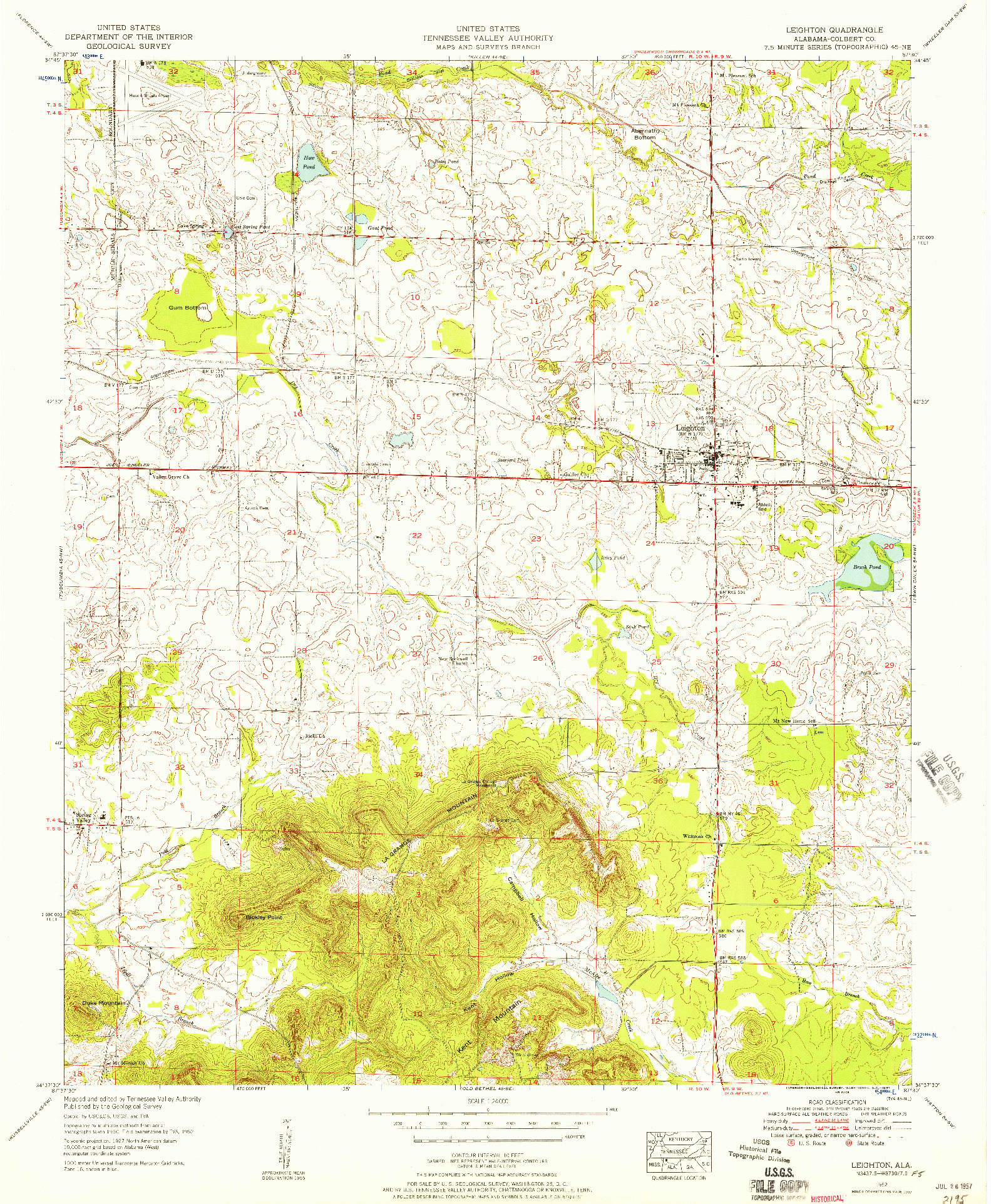 USGS 1:24000-SCALE QUADRANGLE FOR LEIGHTON, AL 1952