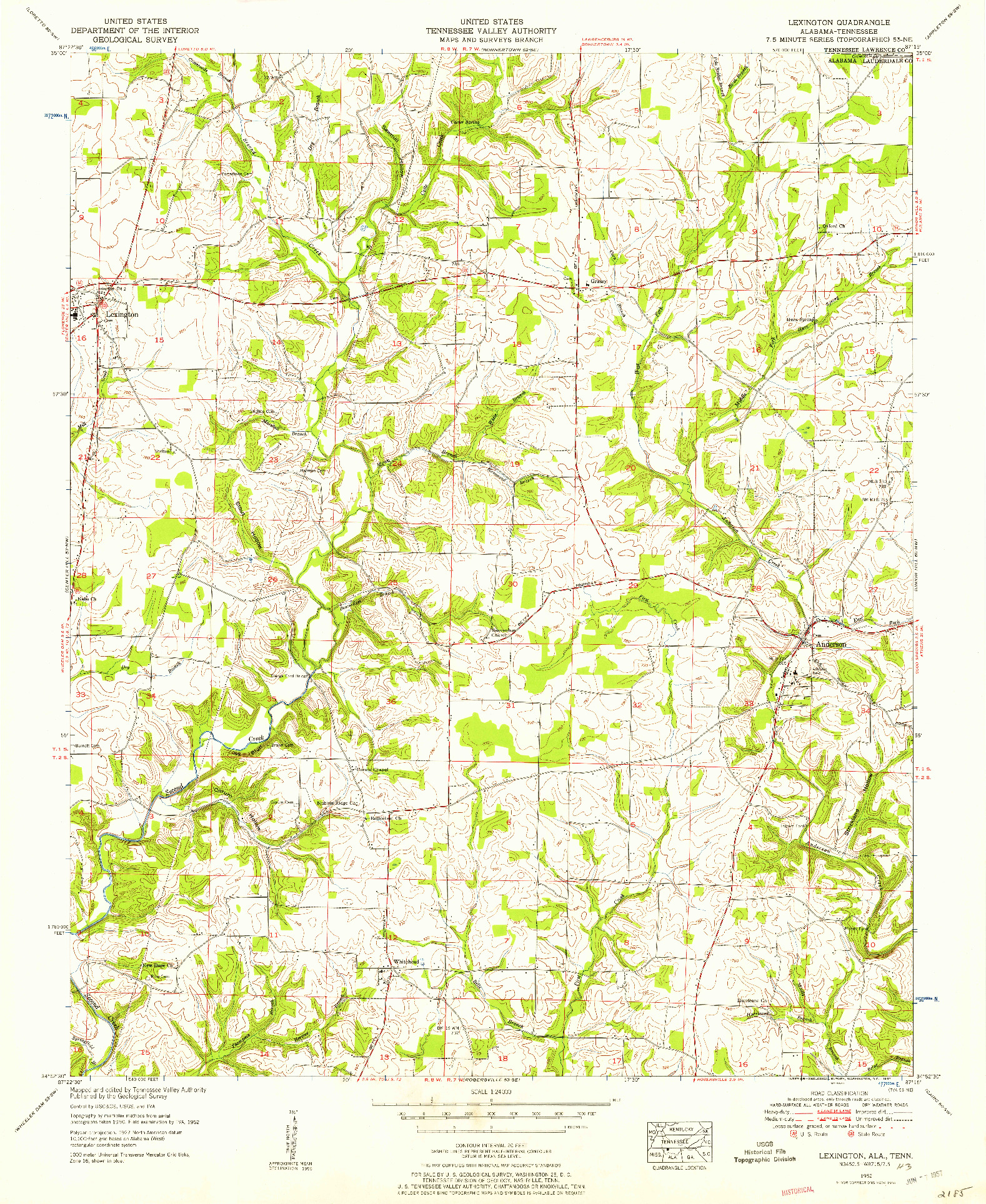 USGS 1:24000-SCALE QUADRANGLE FOR LEXINGTON, AL 1952